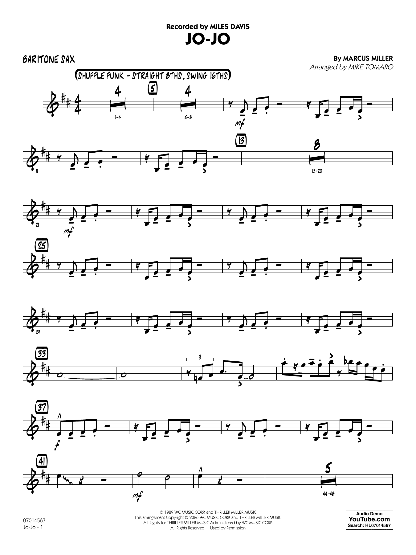 Jo-Jo (arr. Mike Tomaro) - Baritone Sax