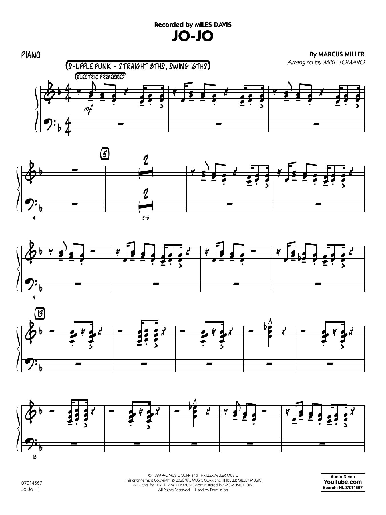 Jo-Jo (arr. Mike Tomaro) - Piano