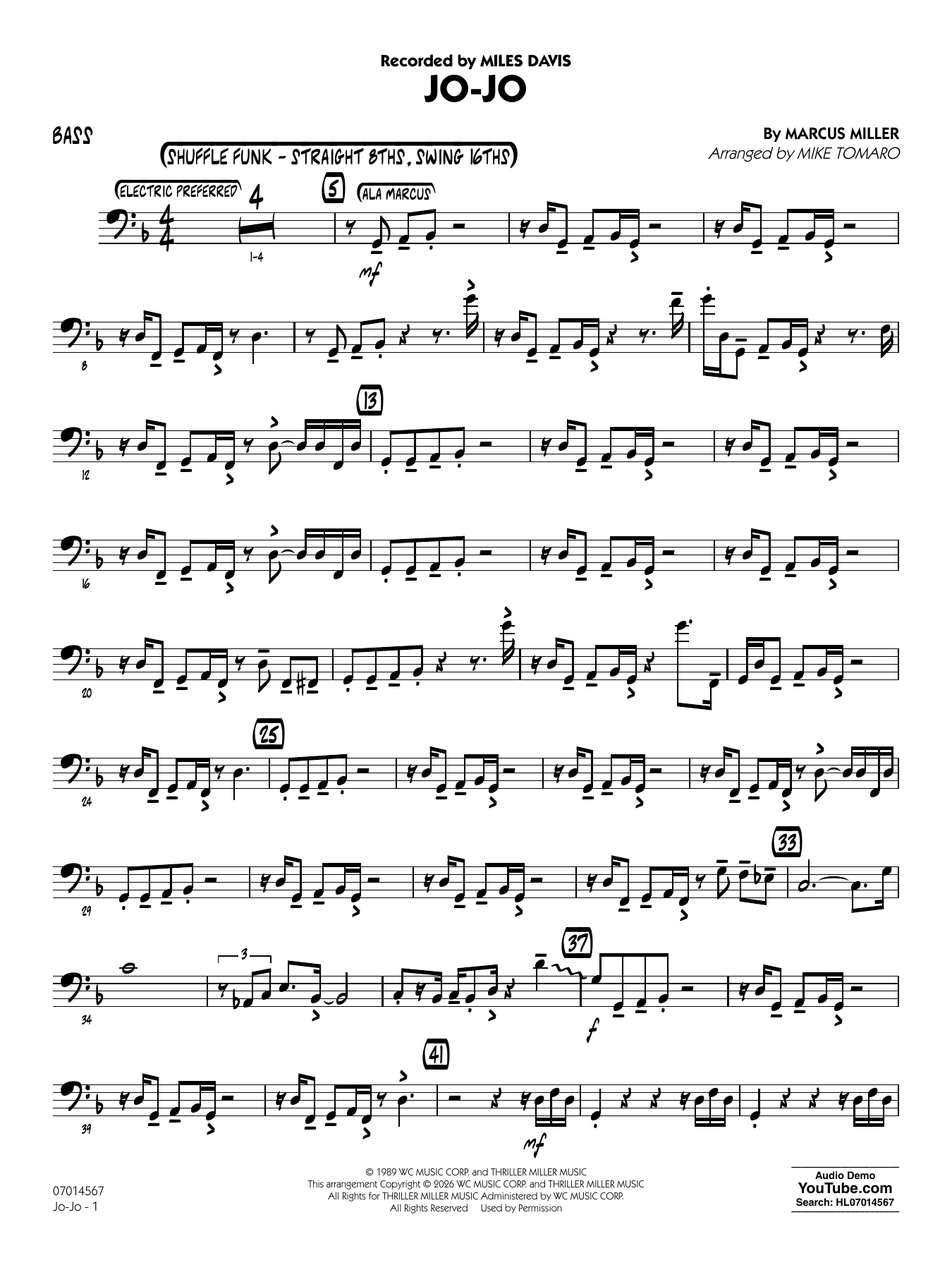 Jo-Jo (arr. Mike Tomaro) - Bass