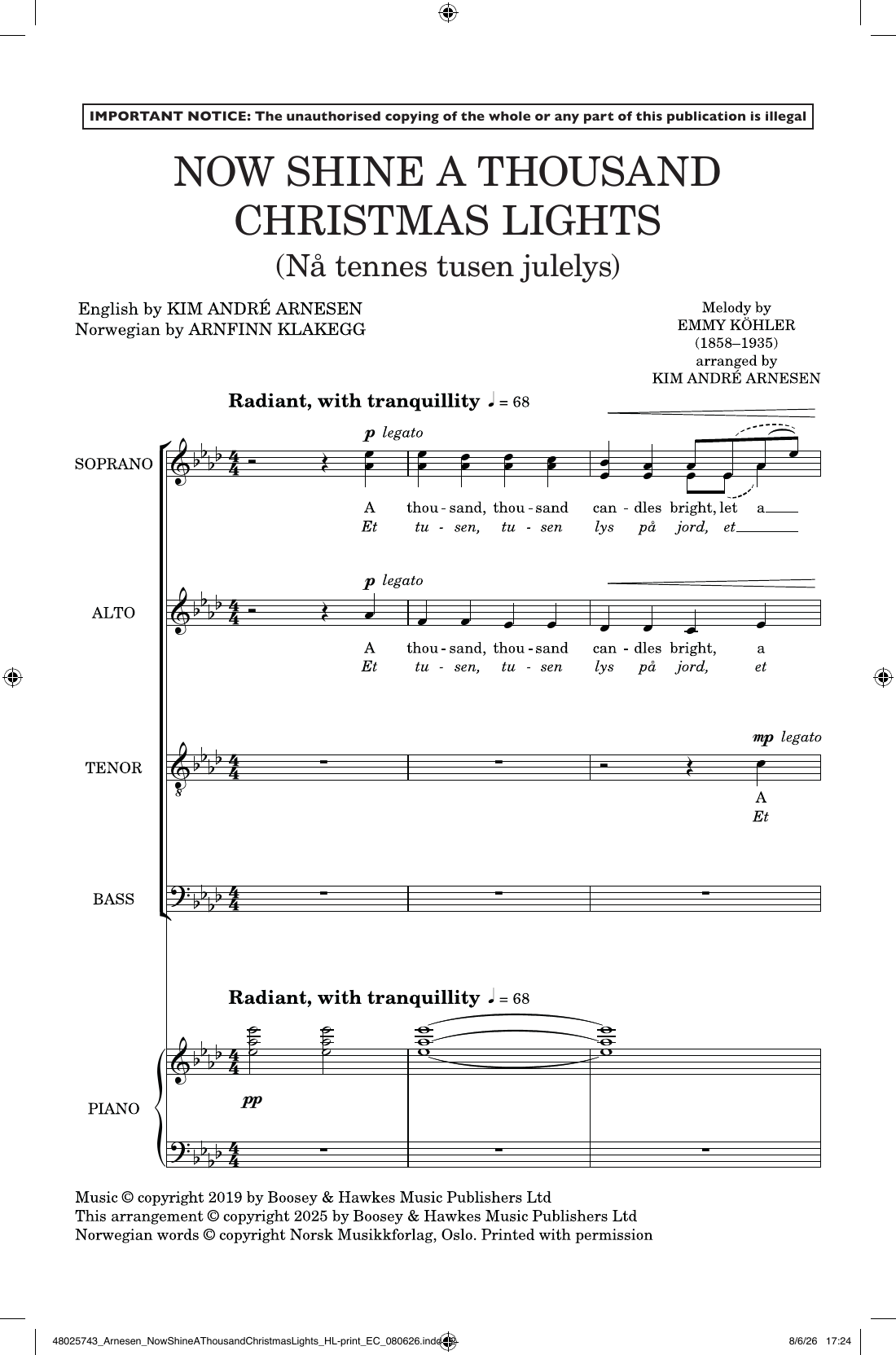 Now Shine A Thousand Christmas Lights: SATB Divisi Choral Octavo