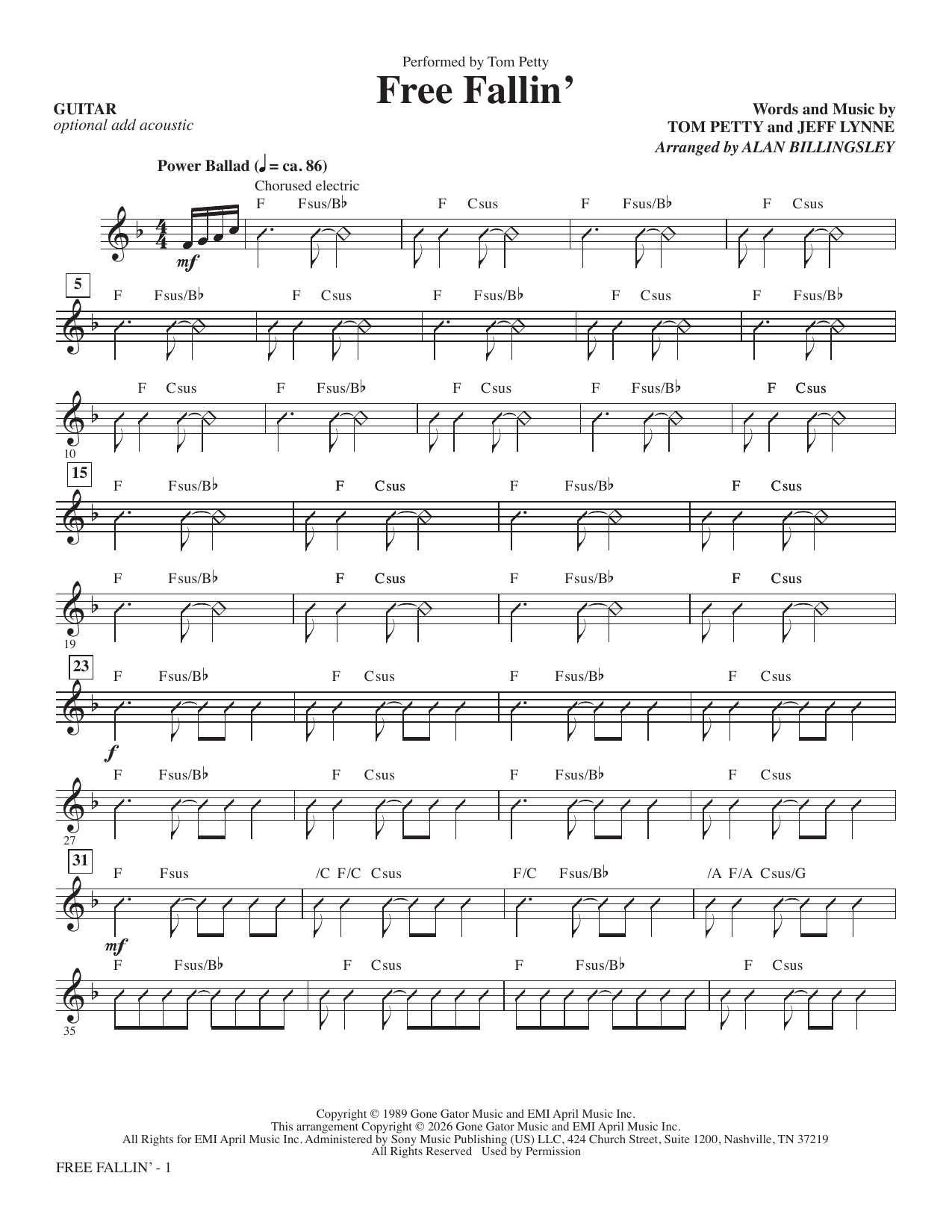 Free Fallin' (arr. Alan Billingsley) - Guitar
