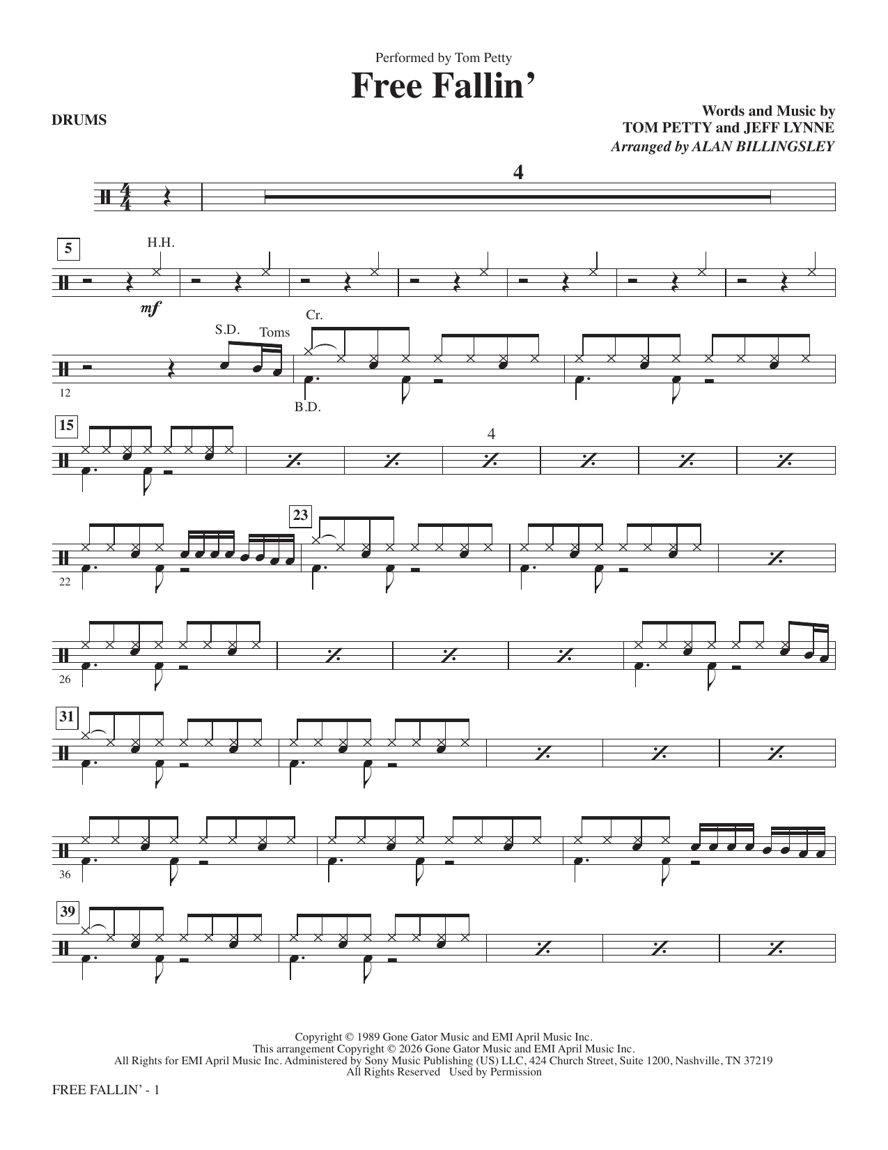 Free Fallin' (arr. Alan Billingsley) - Drum Set