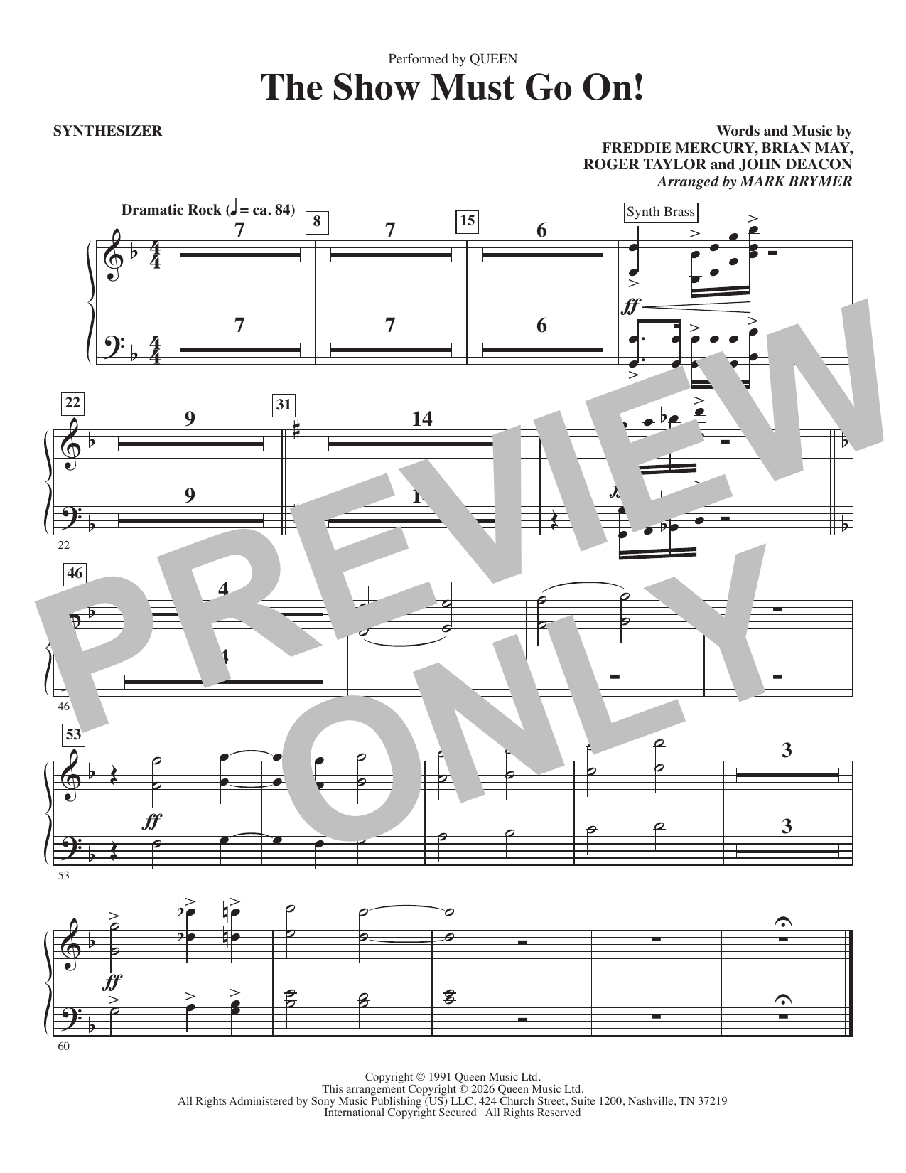 The Show Must Go On (arr. Mark Brymer) - Synthesizer II