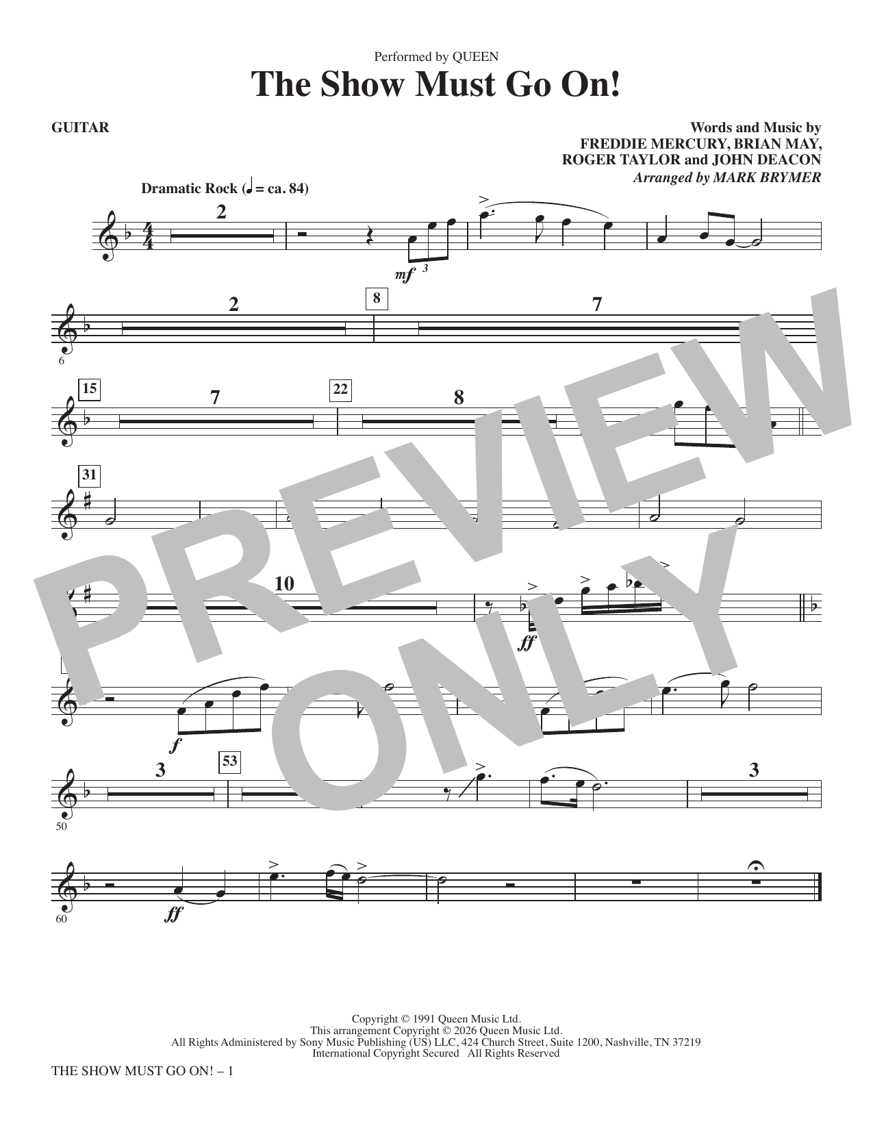 The Show Must Go On (arr. Mark Brymer) - Guitar 1