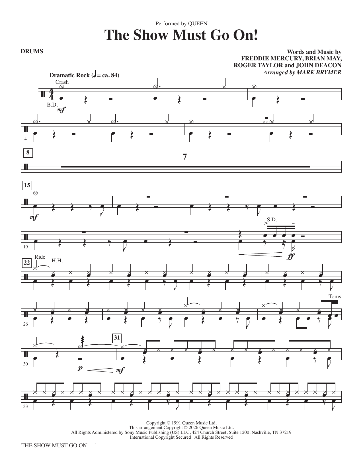 The Show Must Go On (arr. Mark Brymer) - Drums