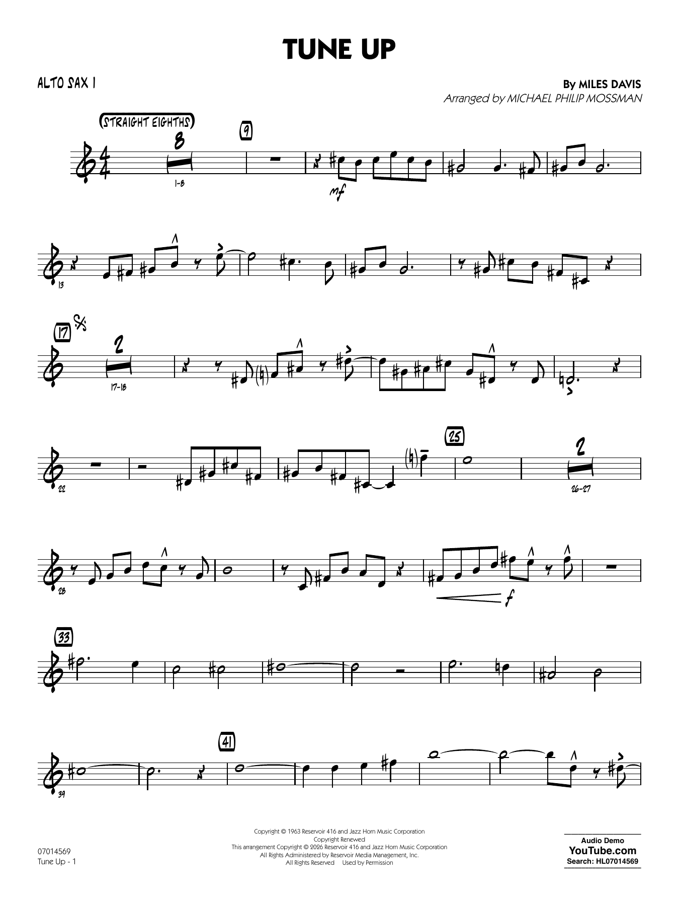 Tune Up (arr. Michael Philip Mossman) - Alto Sax 1
