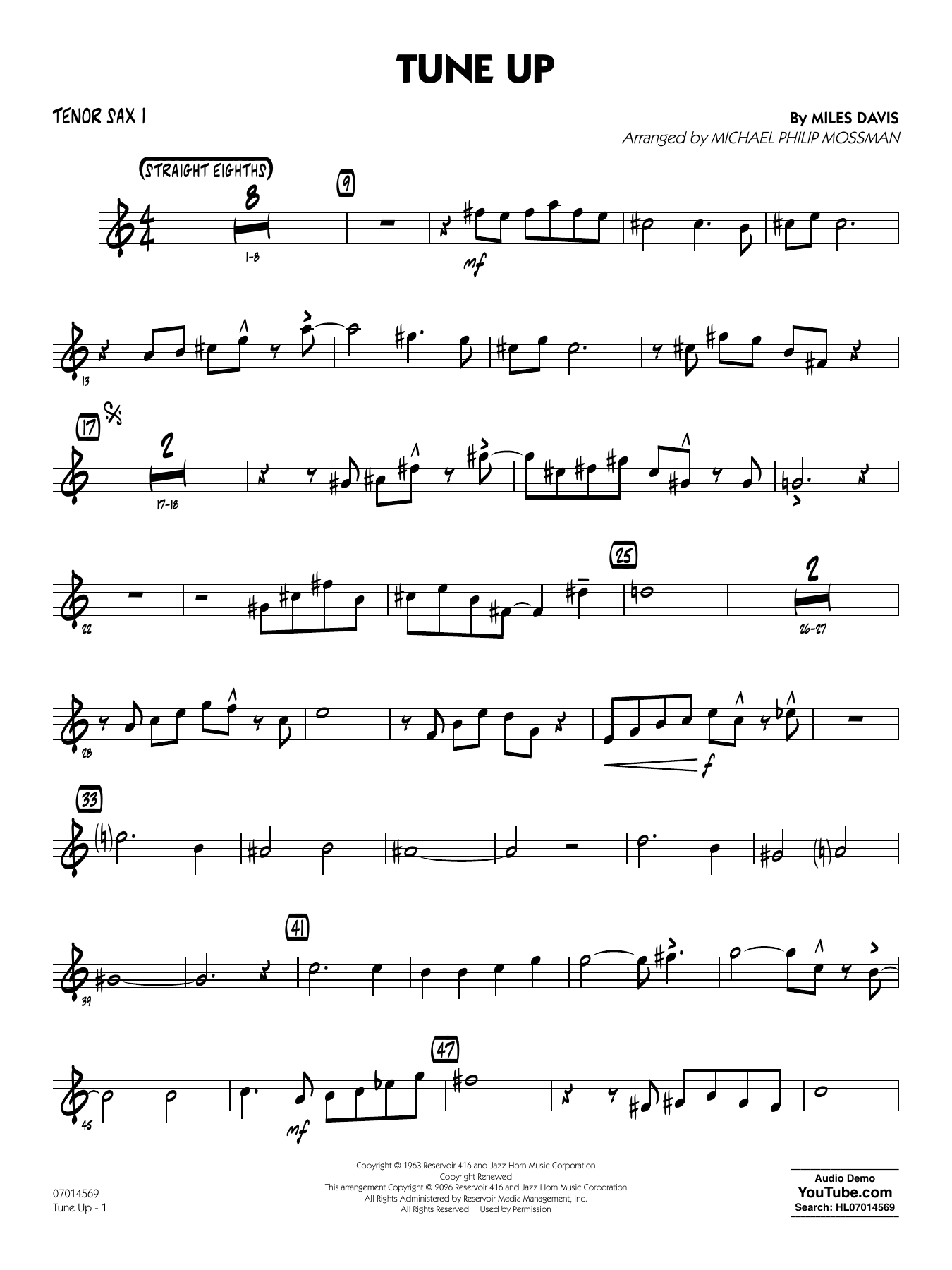 Tune Up (arr. Michael Philip Mossman) - Tenor Sax 1