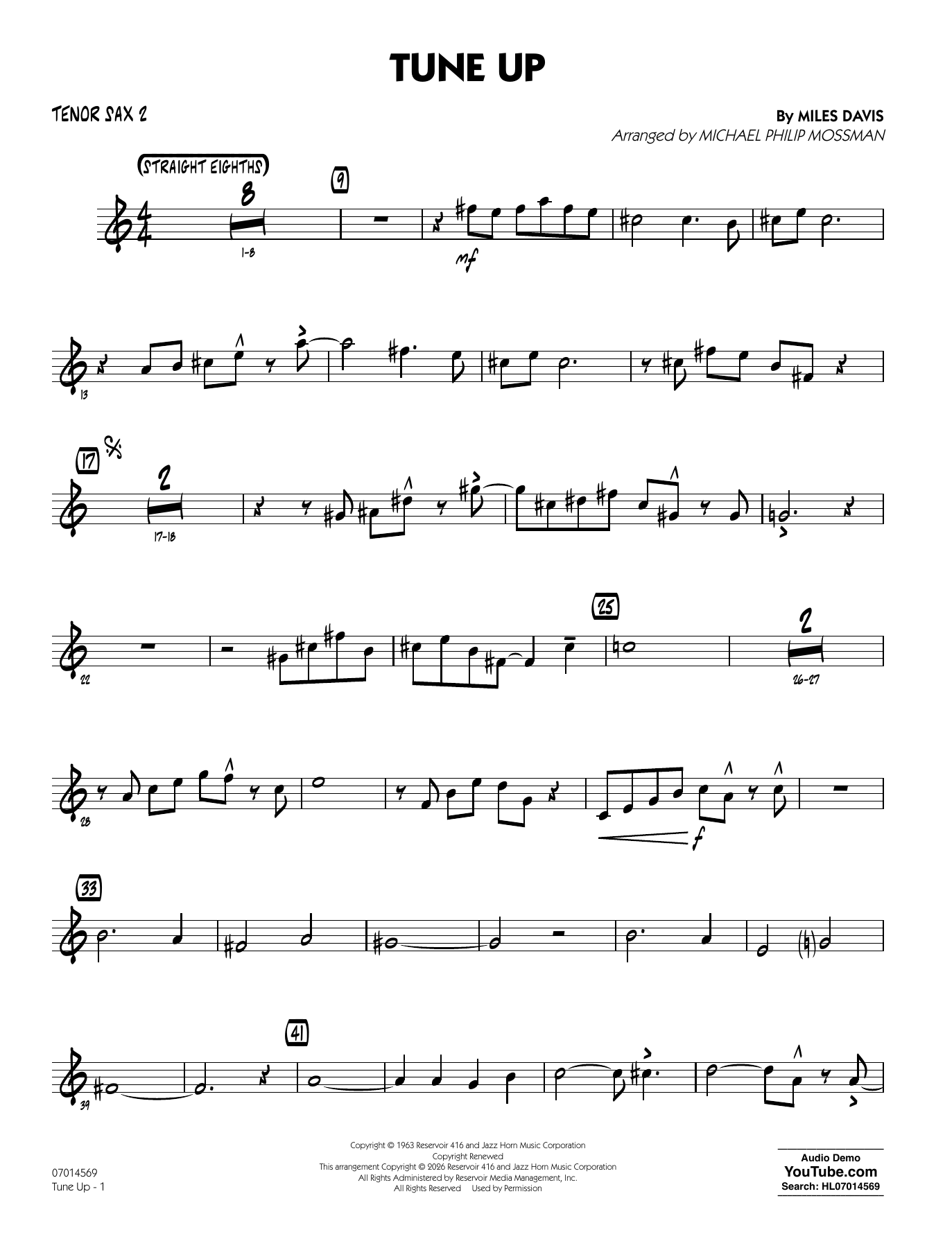 Tune Up (arr. Michael Philip Mossman) - Tenor Sax 2