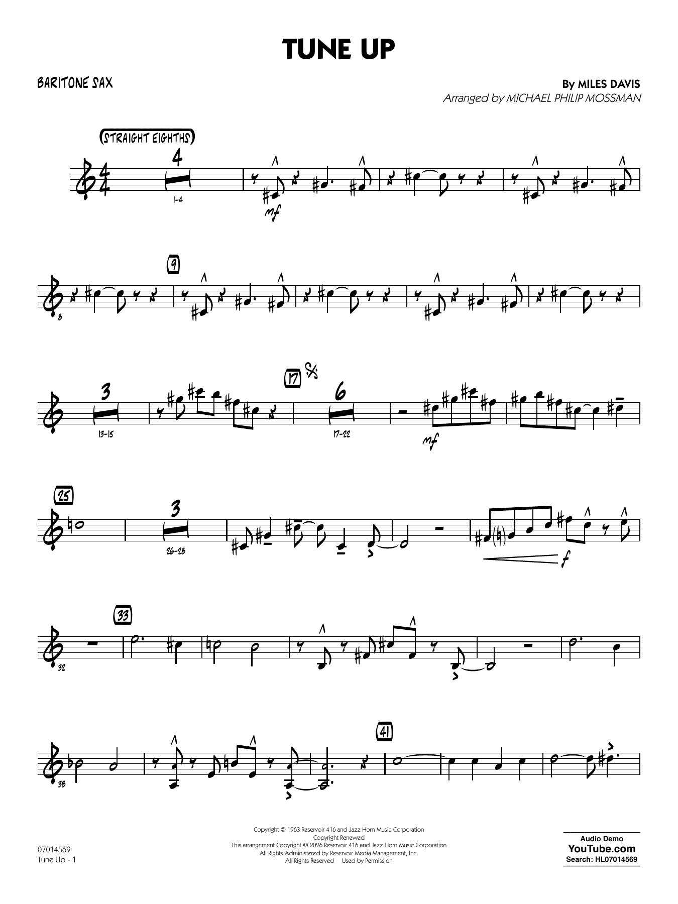 Tune Up (arr. Michael Philip Mossman) - Baritone Sax
