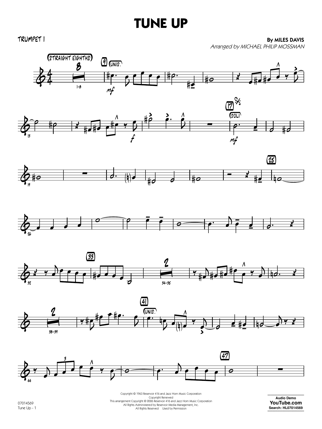 Tune Up (arr. Michael Philip Mossman) - Trumpet 1