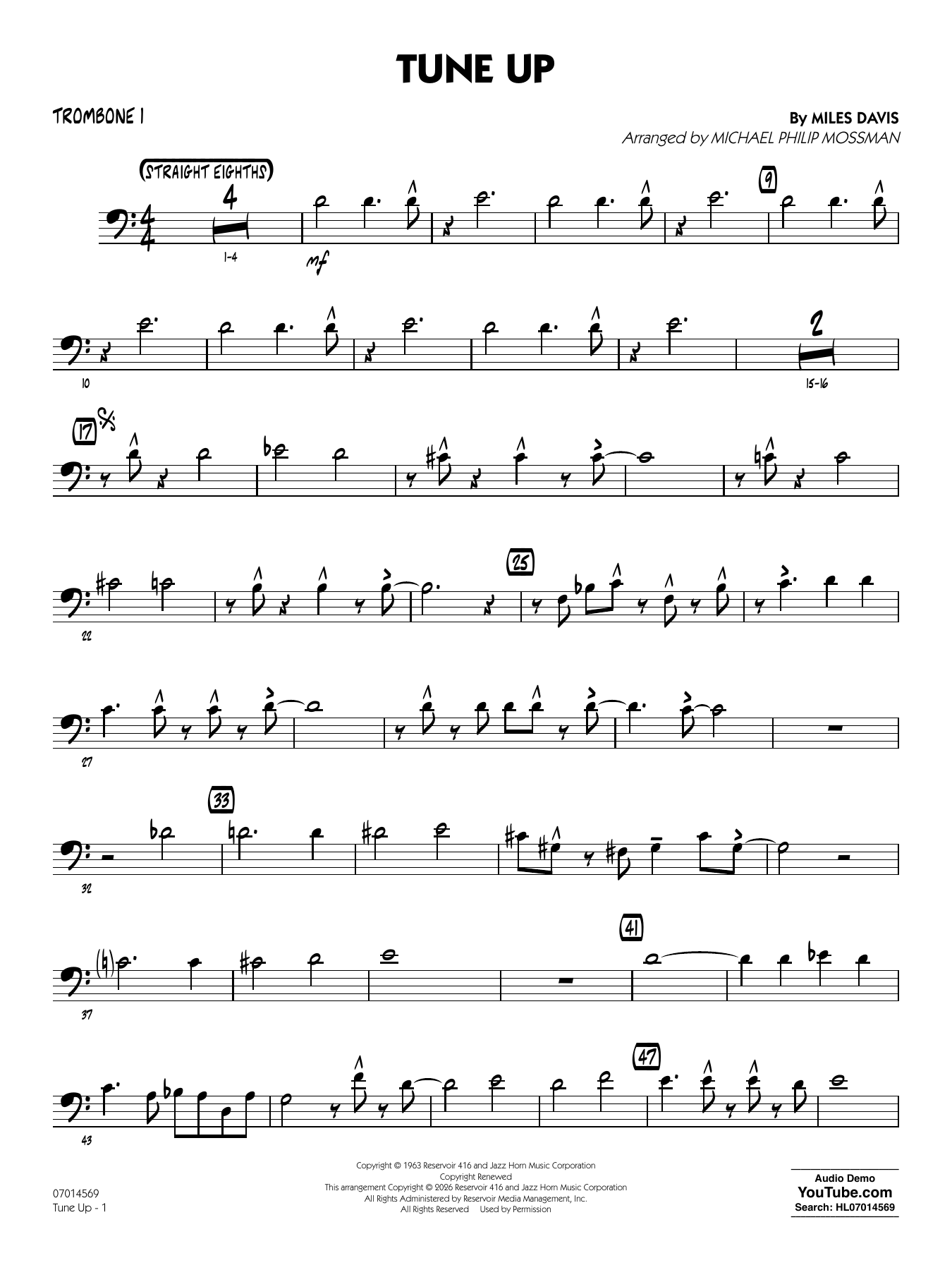 Tune Up (arr. Michael Philip Mossman) - Trombone 1