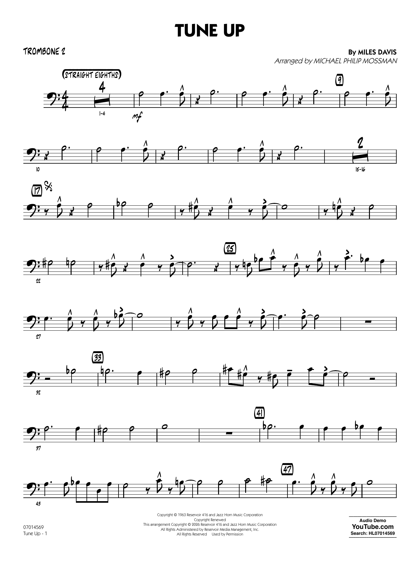 Tune Up (arr. Michael Philip Mossman) - Trombone 2