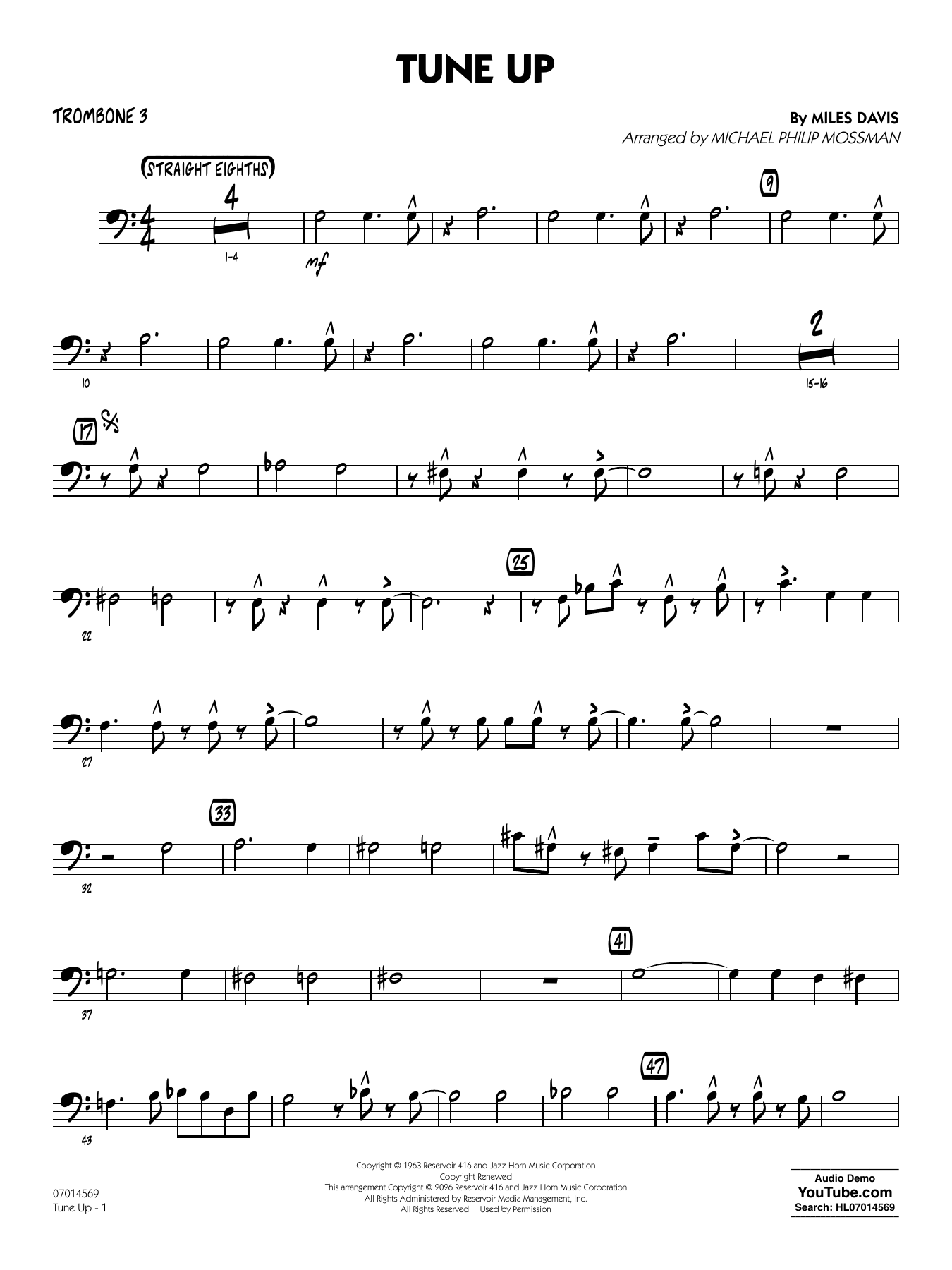 Tune Up (arr. Michael Philip Mossman) - Trombone 3