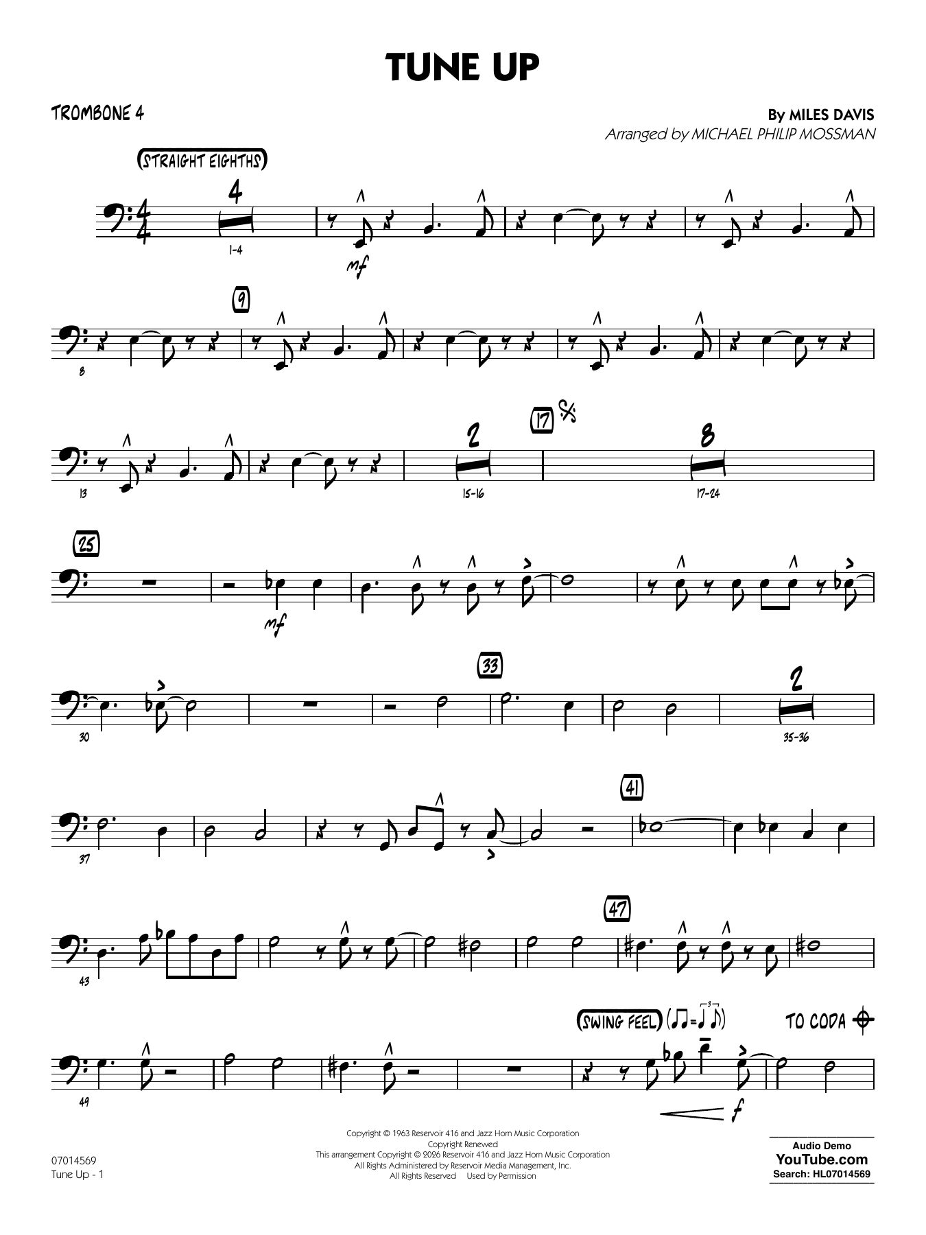 Tune Up (arr. Michael Philip Mossman) - Trombone 4