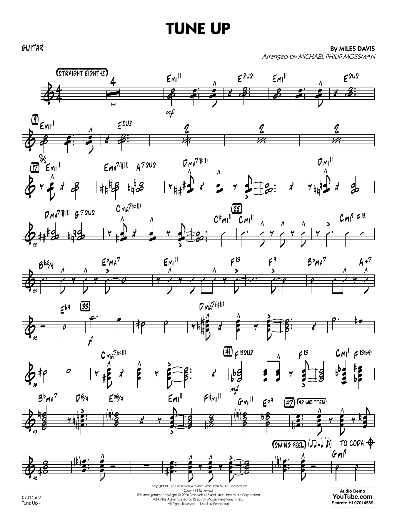 Tune Up (arr. Michael Philip Mossman) - Guitar