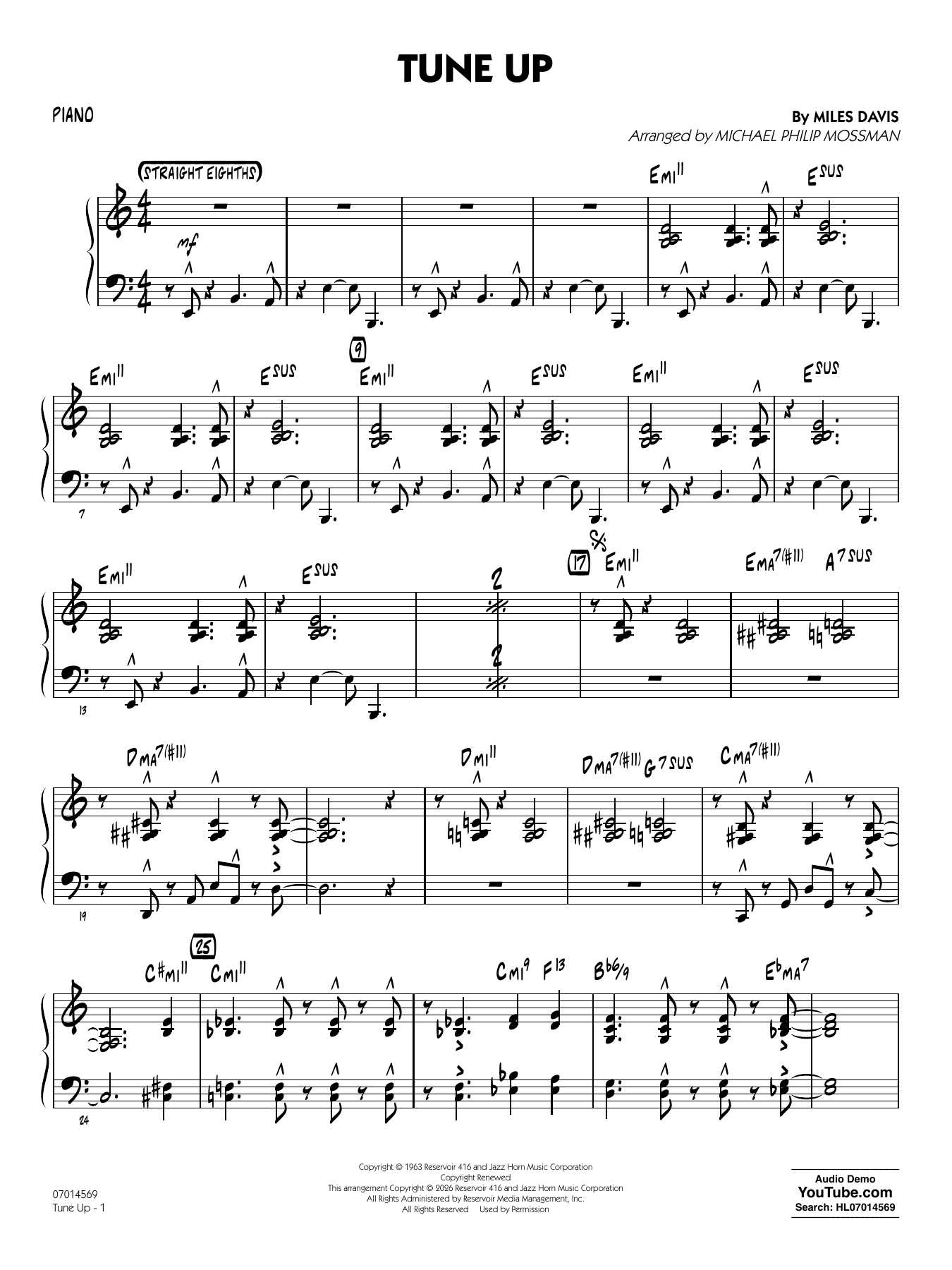 Tune Up (arr. Michael Philip Mossman) - Piano