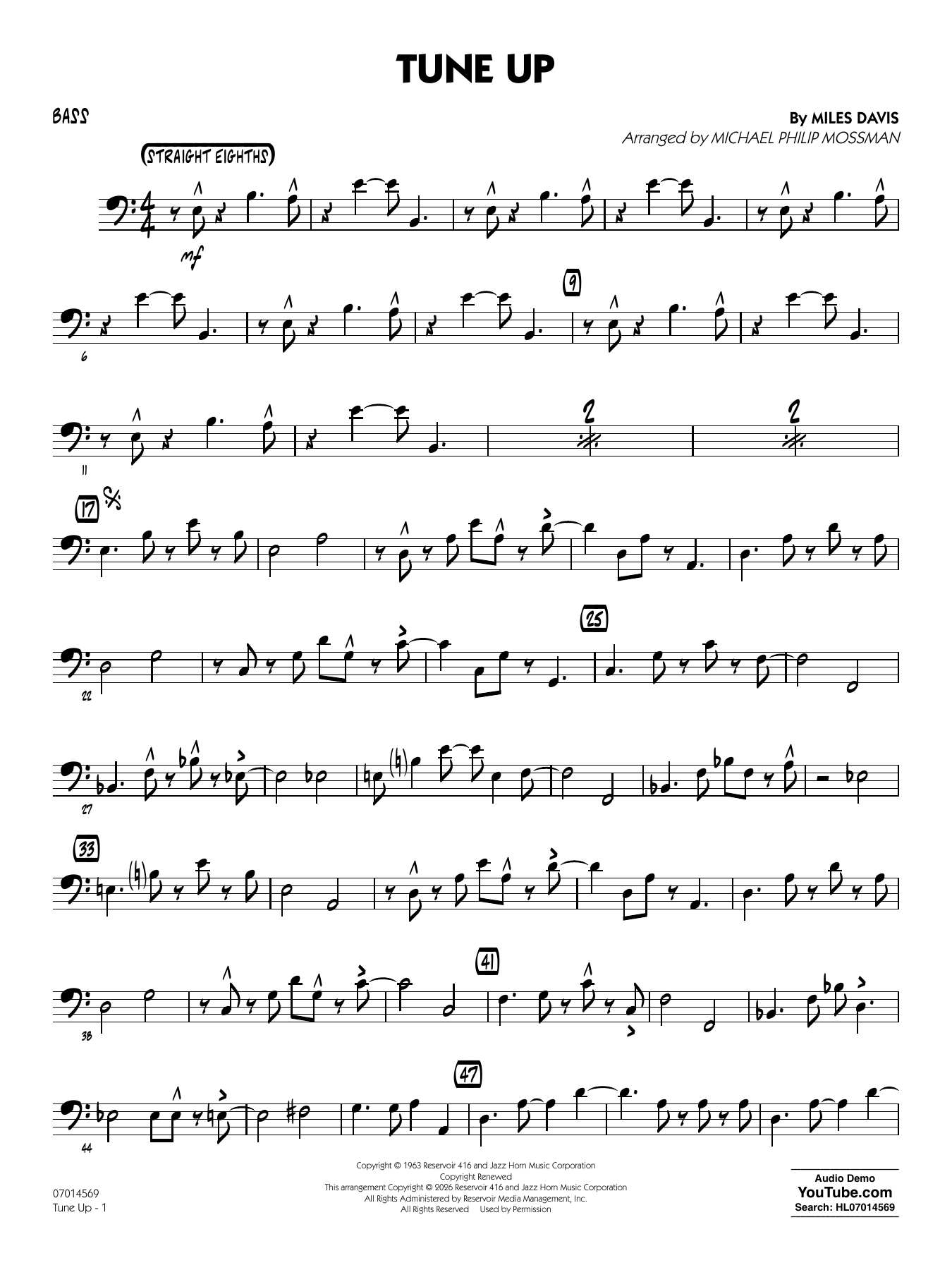 Tune Up (arr. Michael Philip Mossman) - Bass