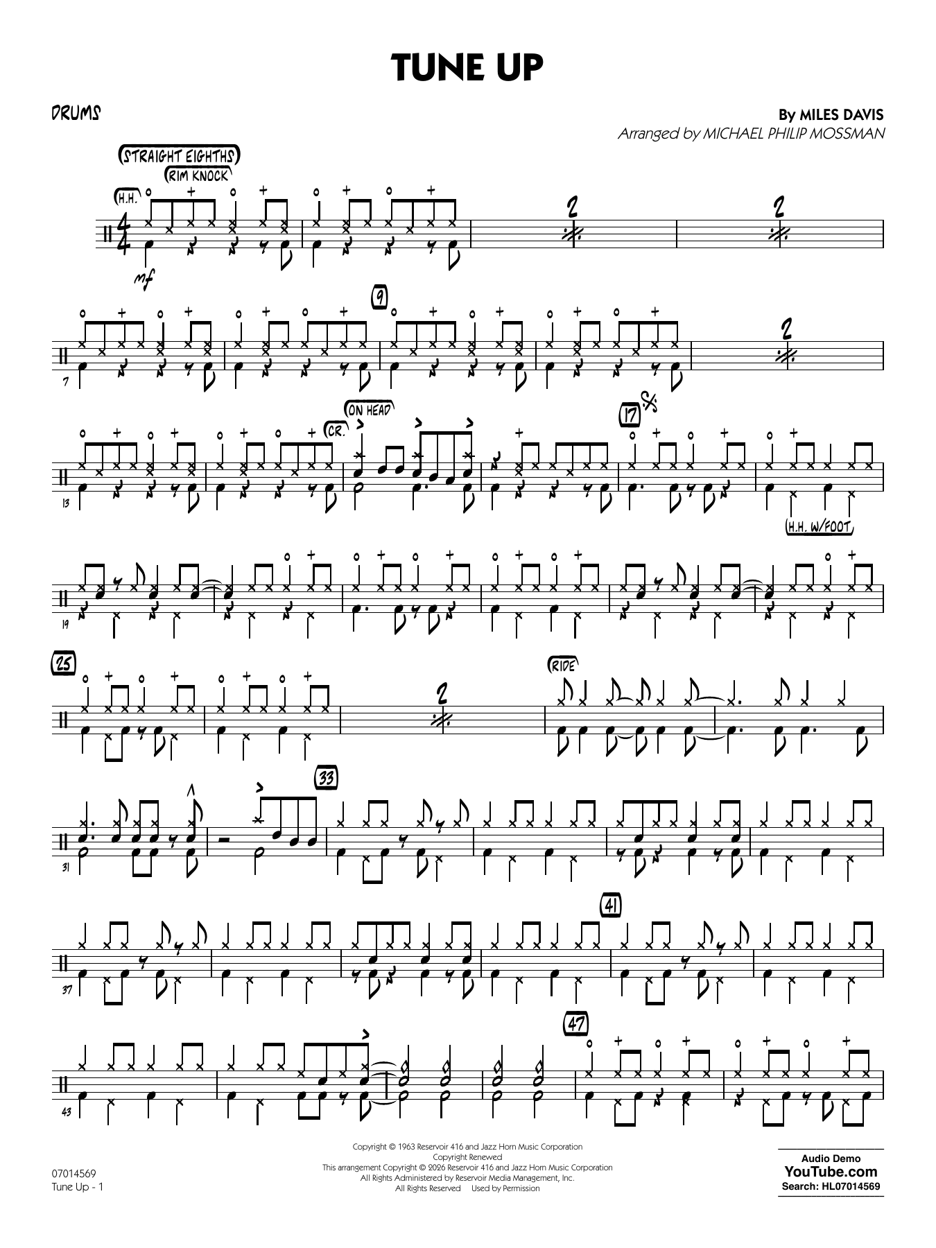 Tune Up (arr. Michael Philip Mossman) - Drums