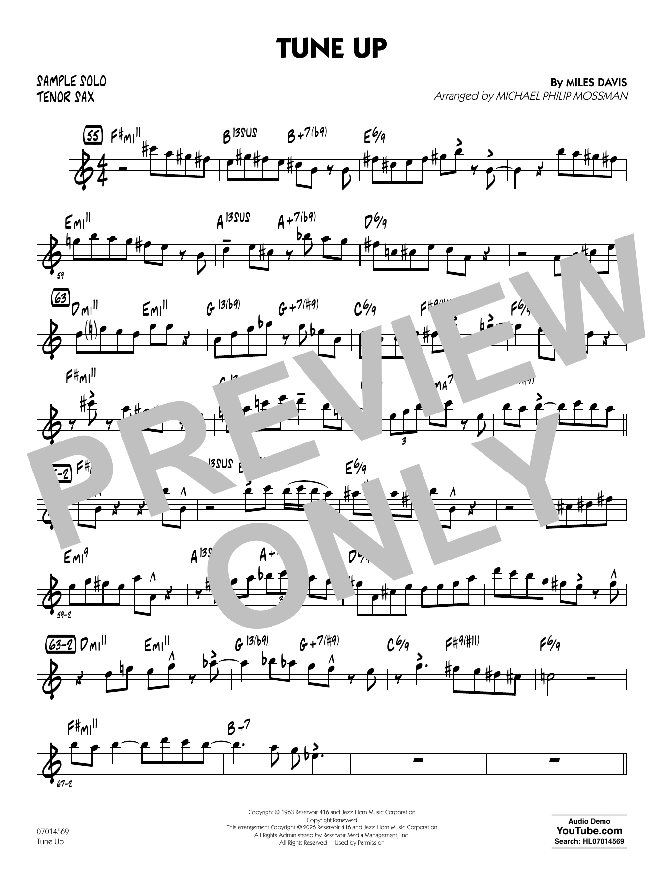 Tune Up (arr. Michael Philip Mossman) - Sample Solo - Tenor Sax