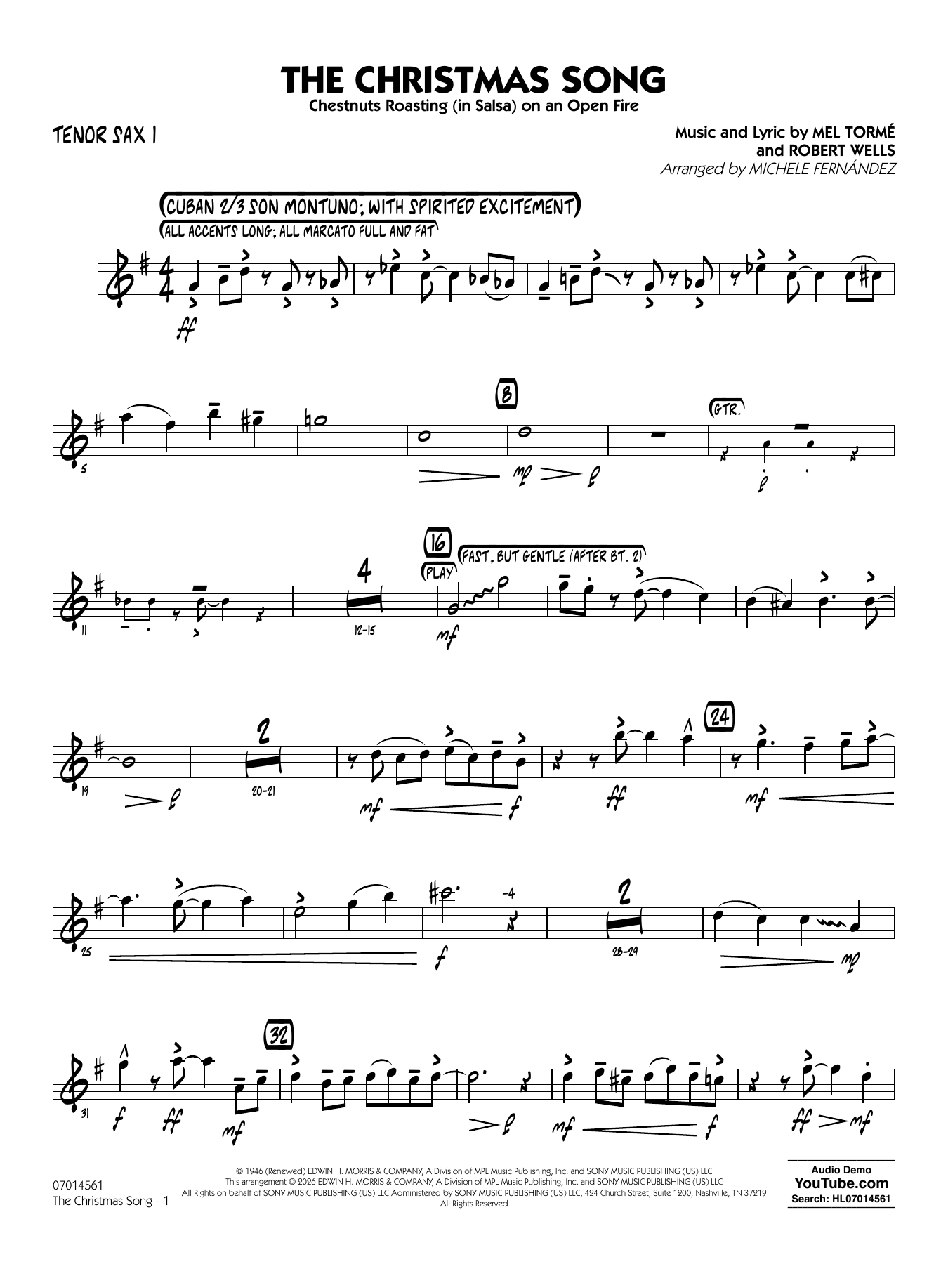 The Christmas Song (Chestnuts Roasting on an Open Fire) - Tenor Sax 1