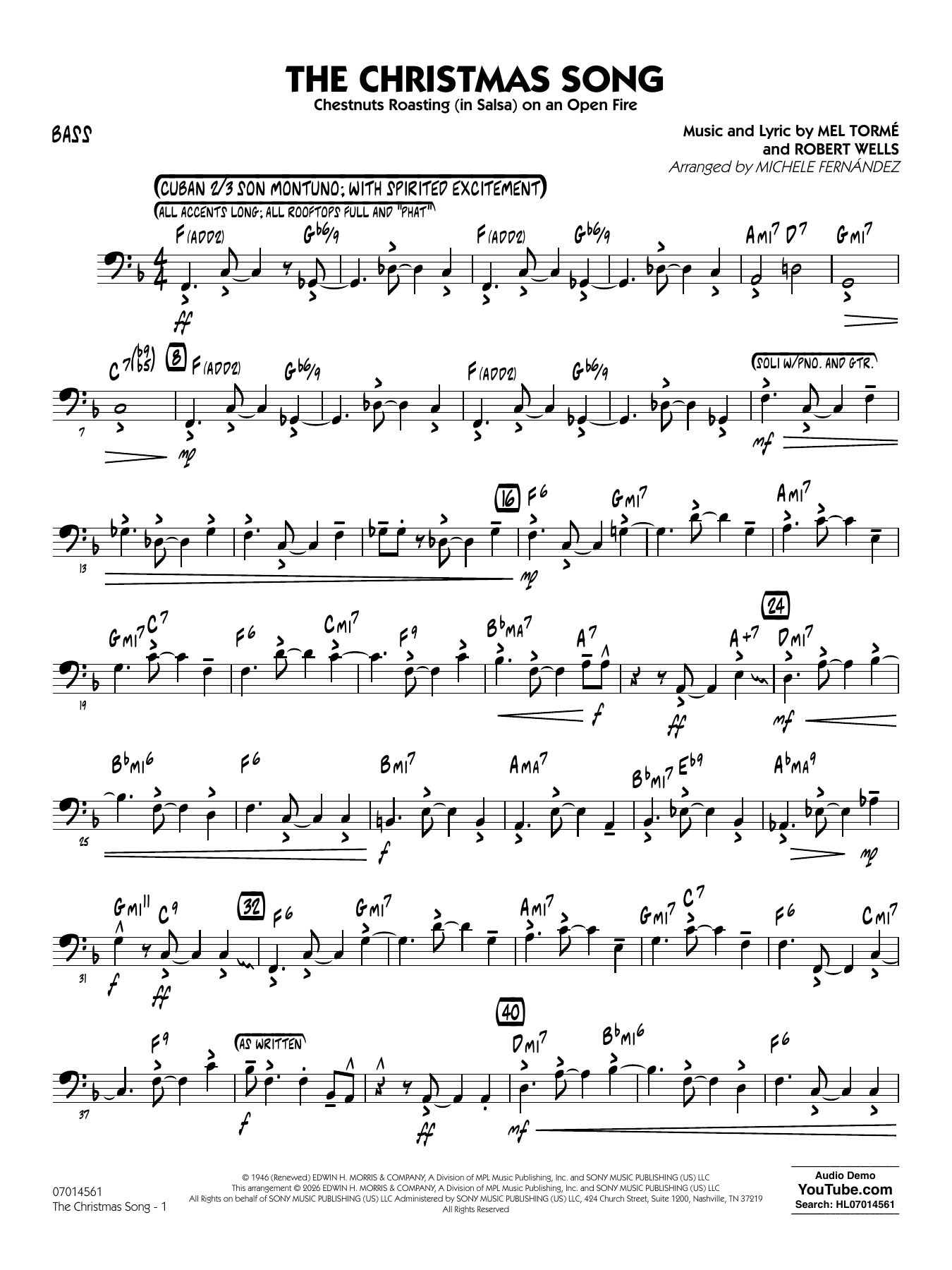 The Christmas Song (Chestnuts Roasting on an Open Fire) - Bass