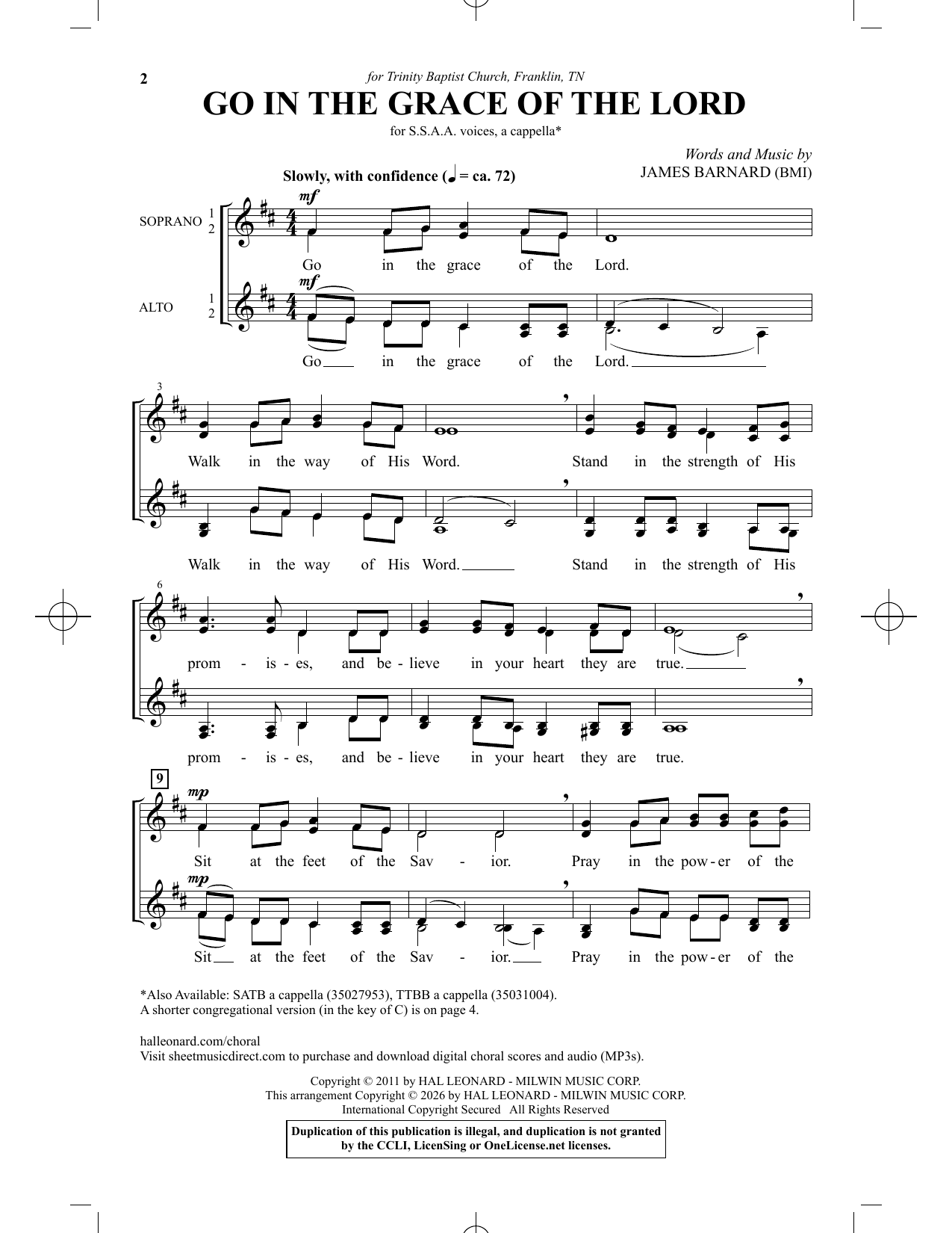 Go In The Grace Of The Lord – James Barnard – Notenvorschau