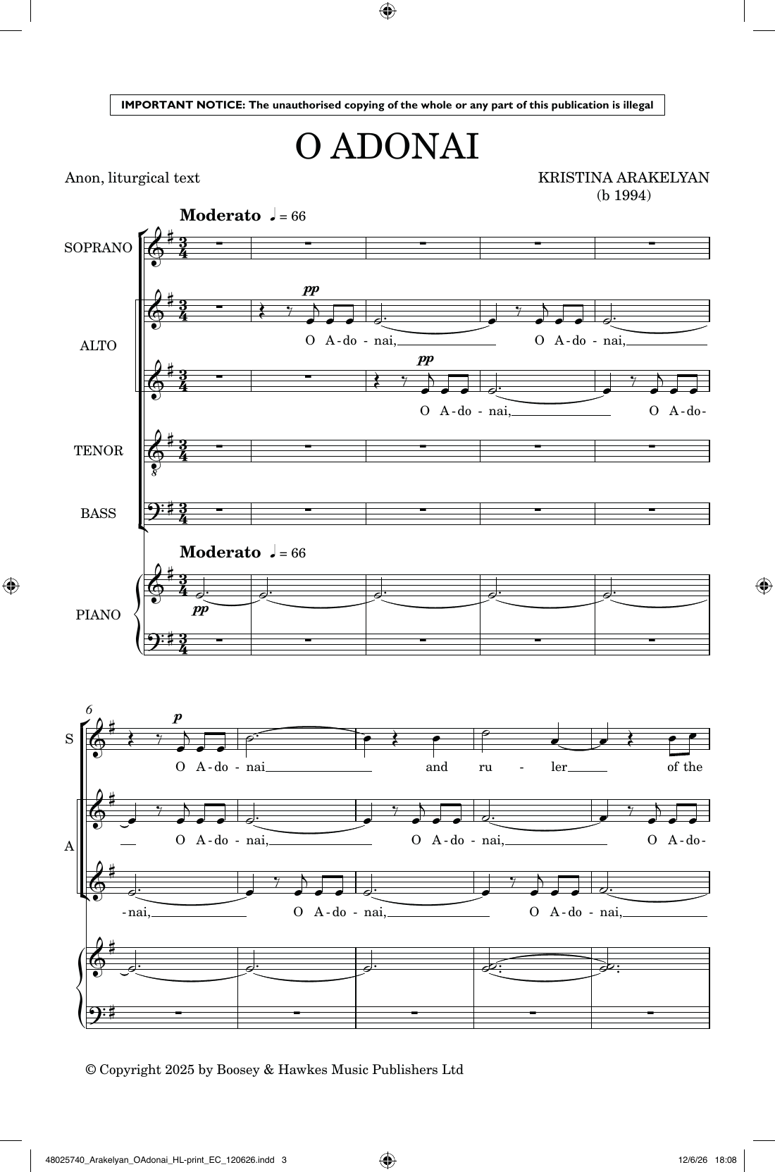 O Adonai: SATB Choral Octavo
