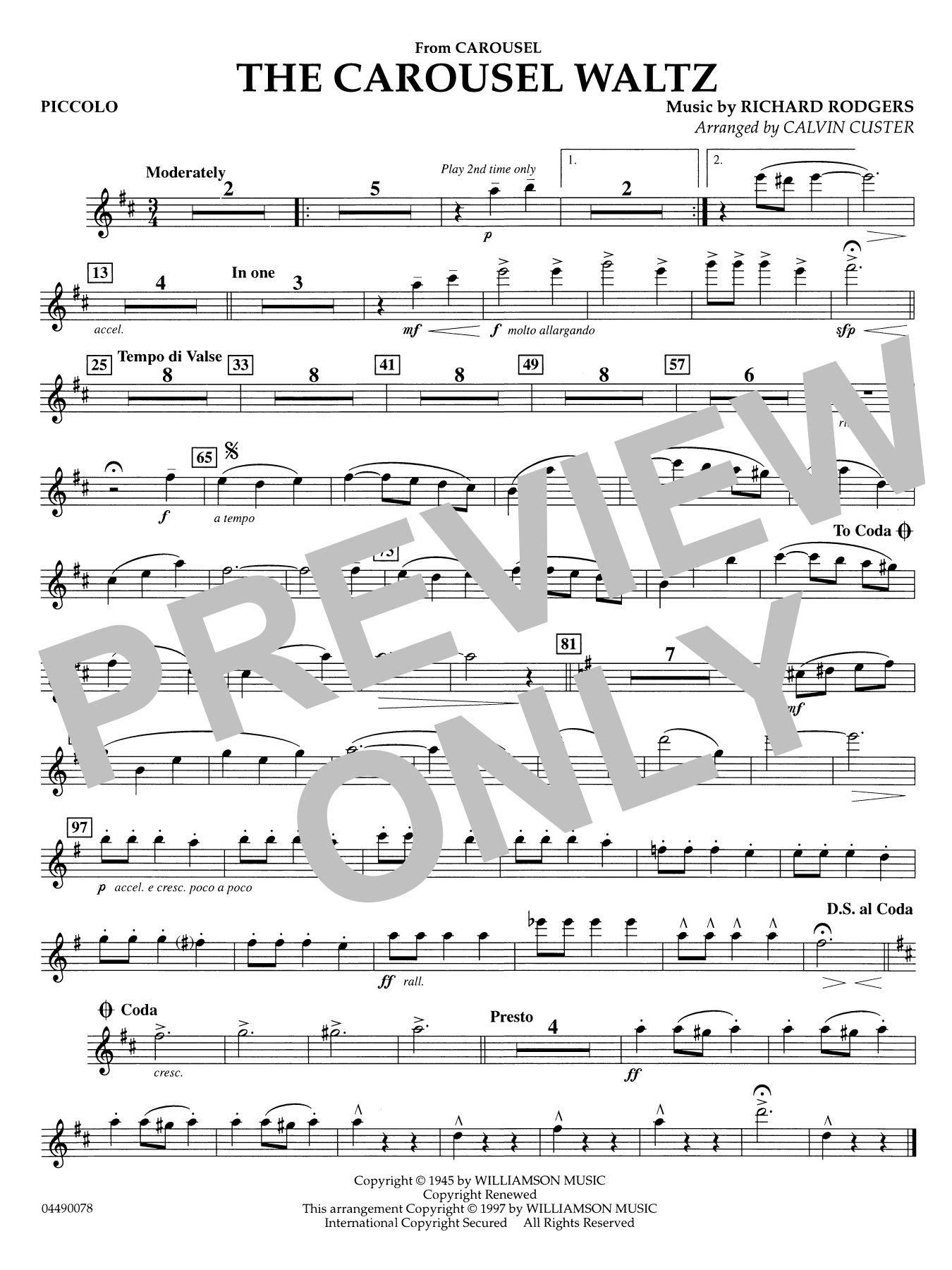 The Carousel Waltz (arr. Calvin Custer) - Piccolo