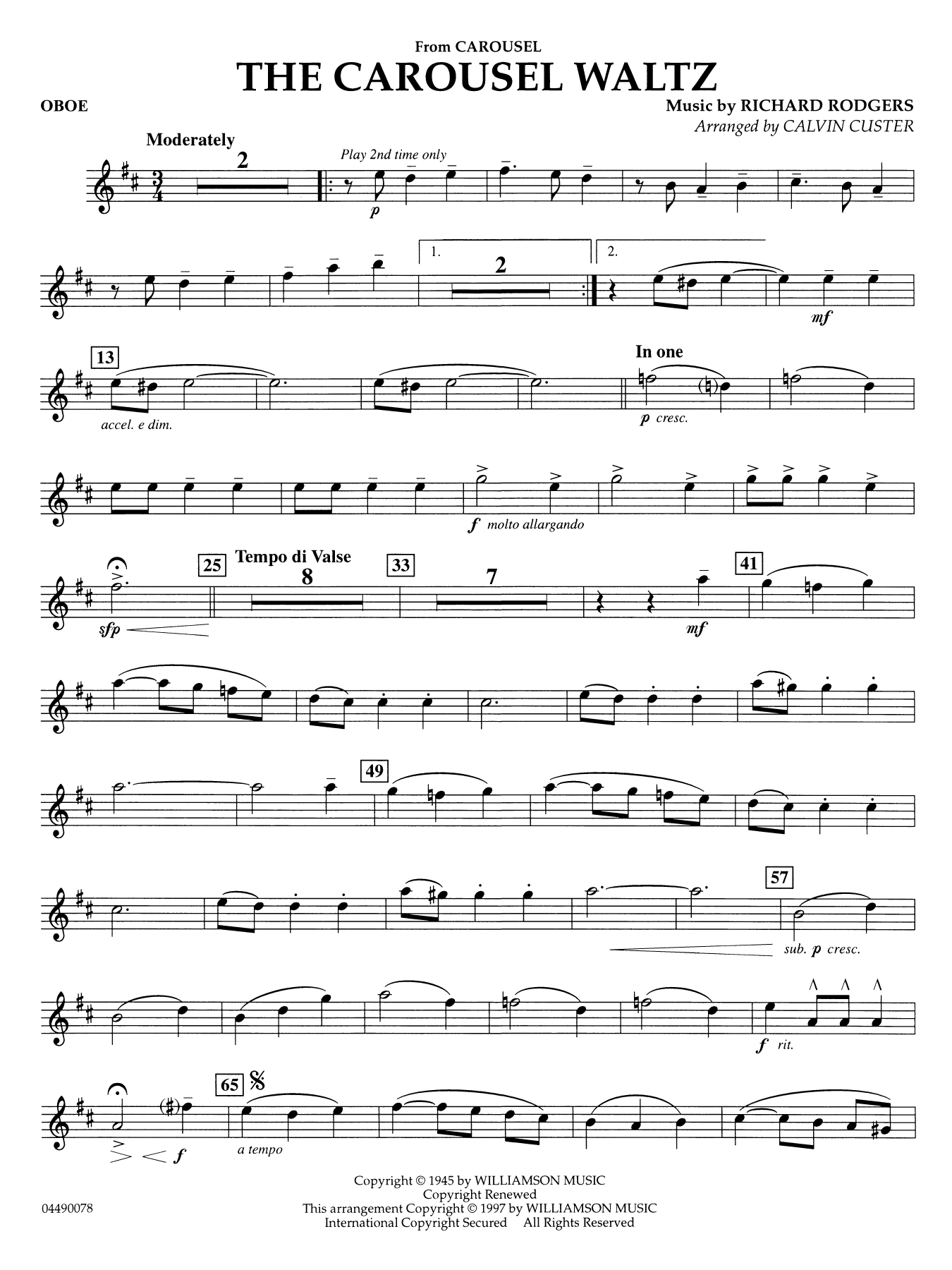 The Carousel Waltz (arr. Calvin Custer) - Oboe