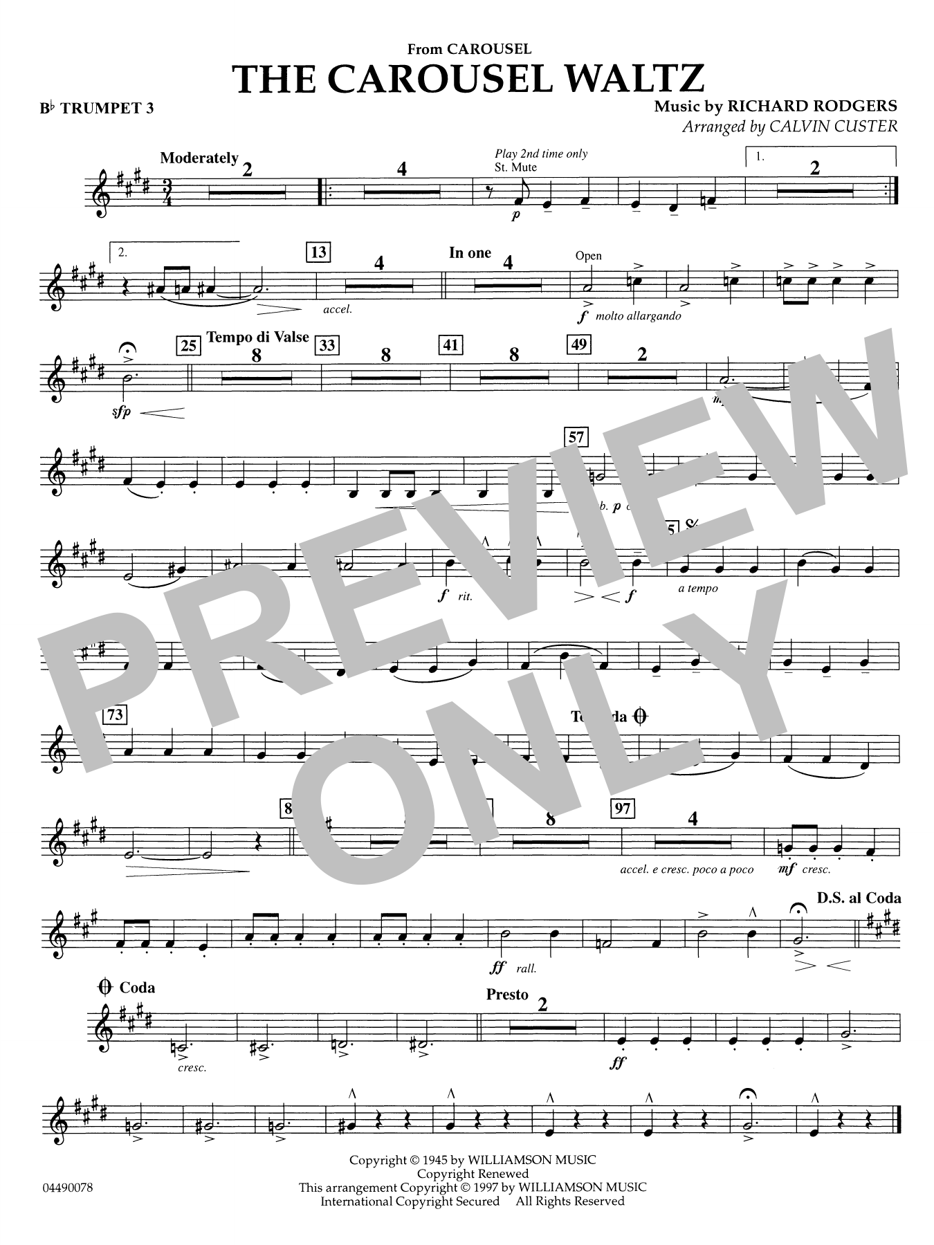The Carousel Waltz (arr. Calvin Custer) - Bb Trumpet 3