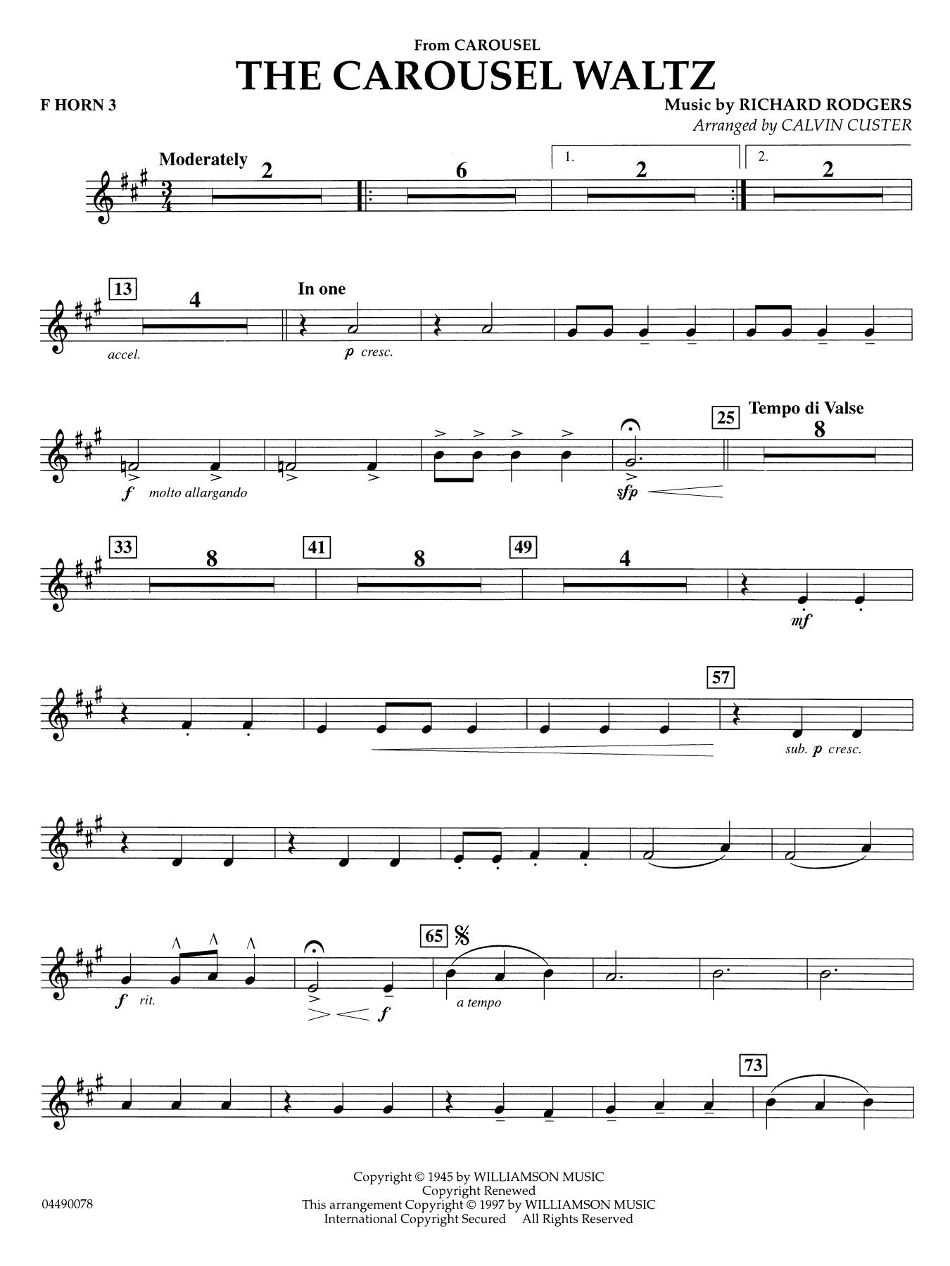 The Carousel Waltz (arr. Calvin Custer) - F Horn 3