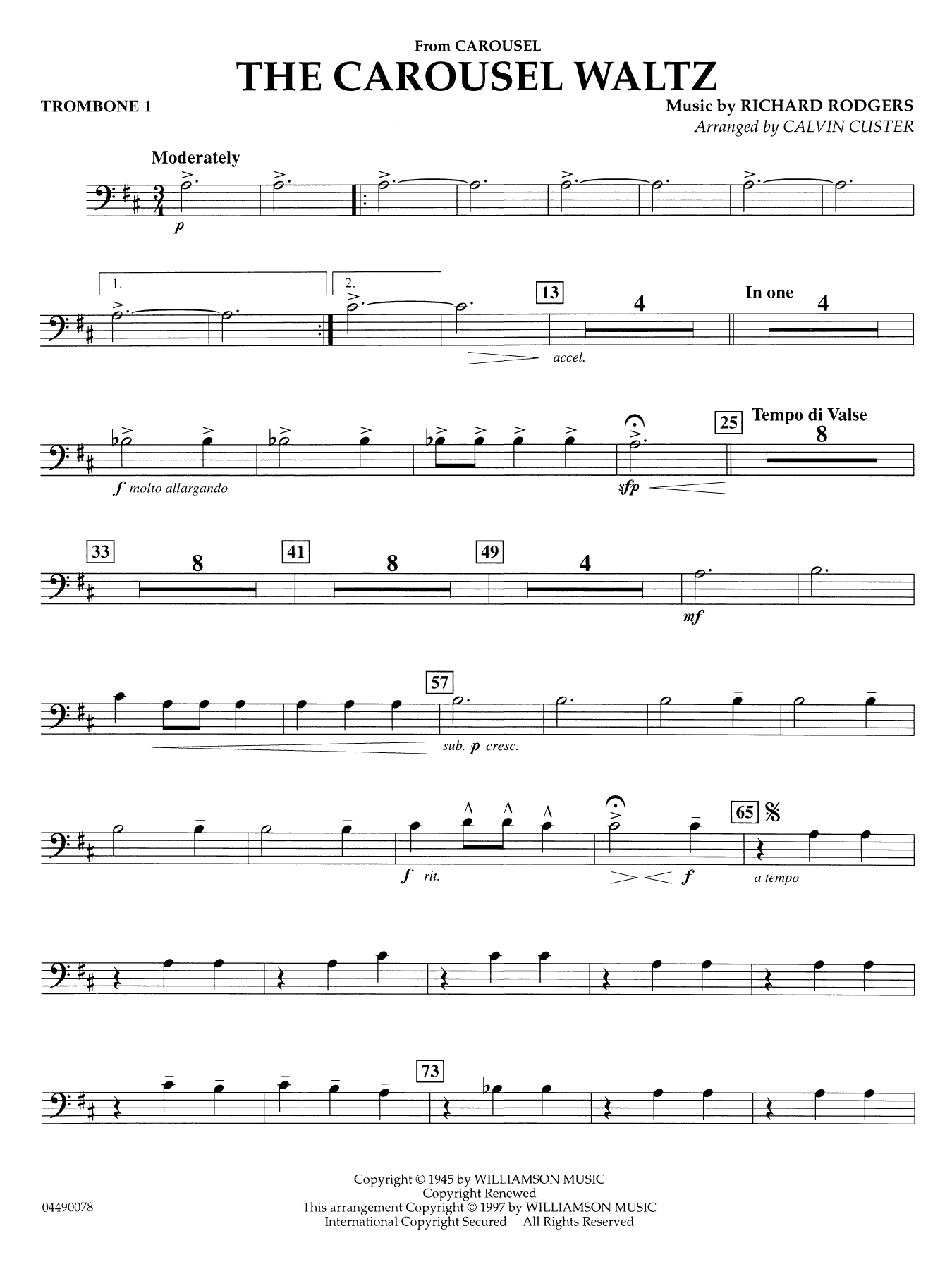 The Carousel Waltz (arr. Calvin Custer) - Trombone 1