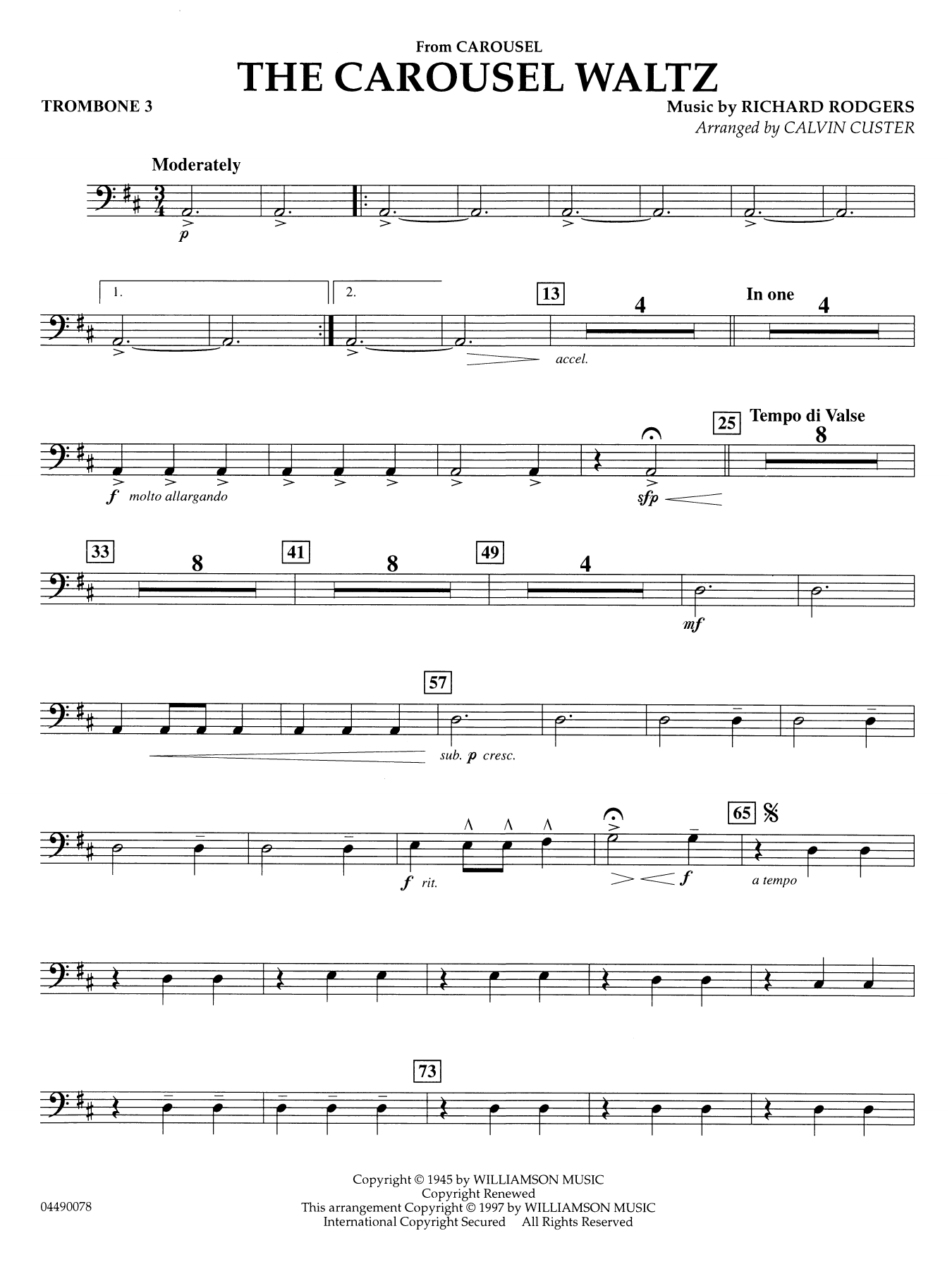 The Carousel Waltz (arr. Calvin Custer) - Trombone 3
