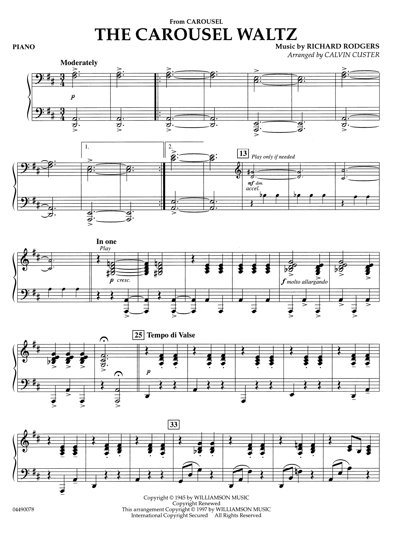 The Carousel Waltz (arr. Calvin Custer) - Piano