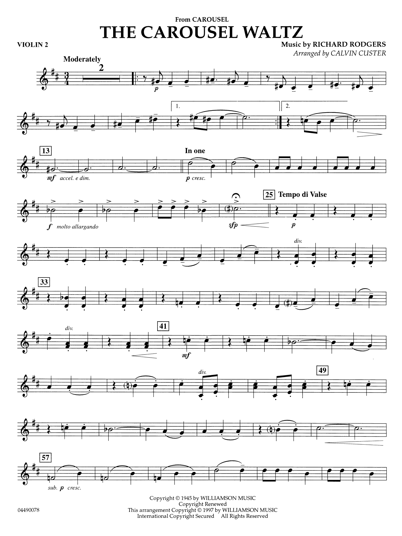 The Carousel Waltz (arr. Calvin Custer) - Violin 2