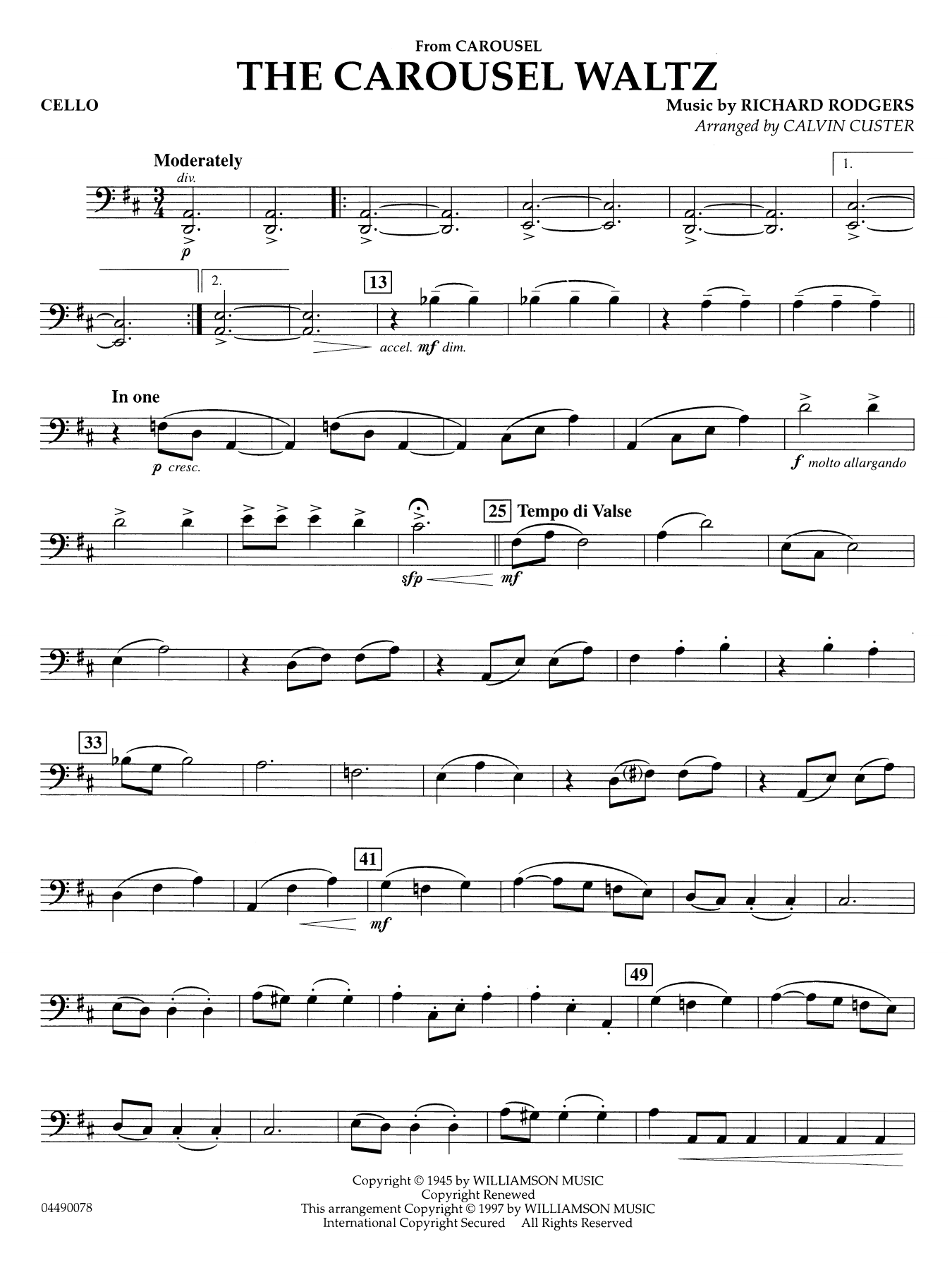 The Carousel Waltz (arr. Calvin Custer) - Cello