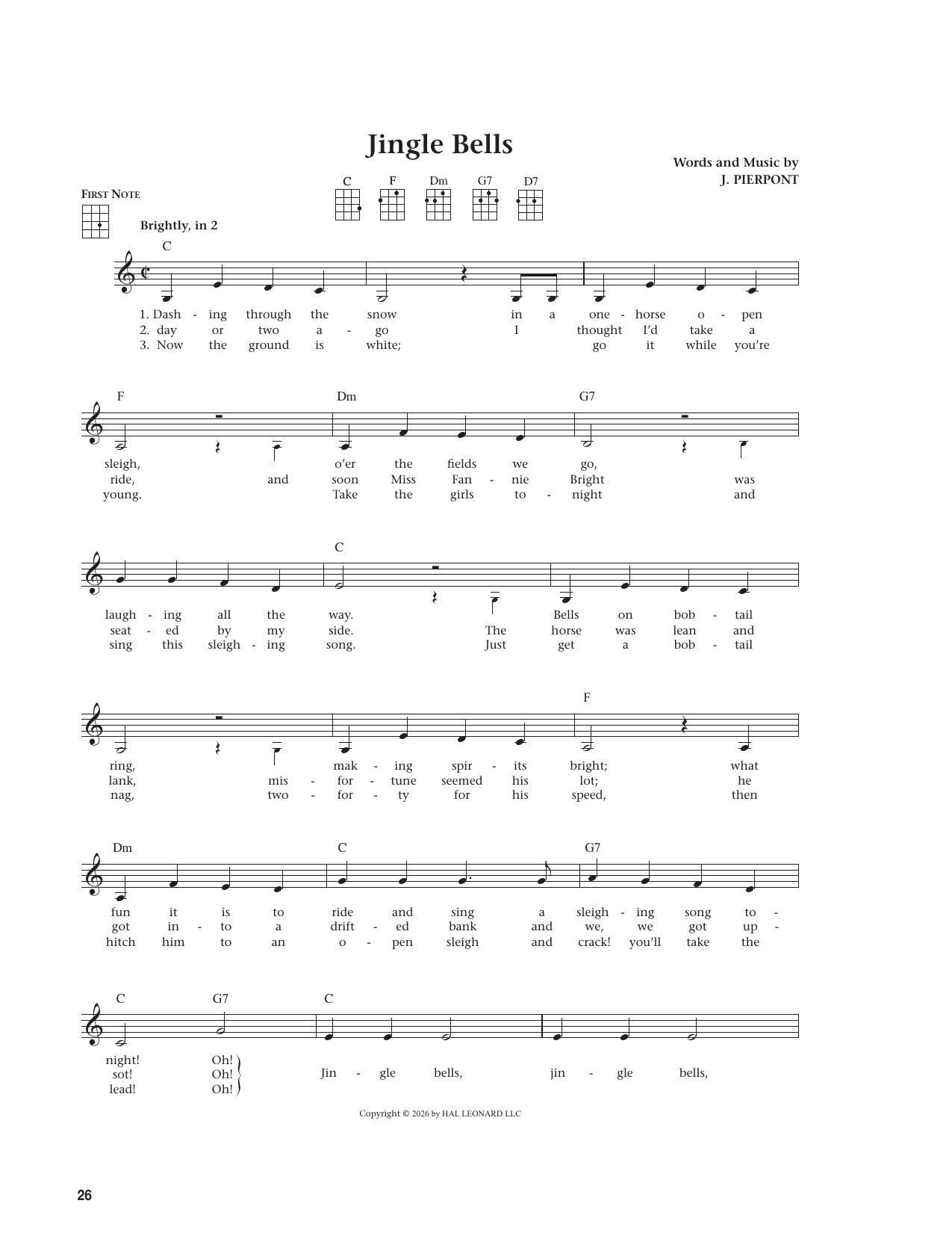Jingle Bells (from The Daily Ukulele)