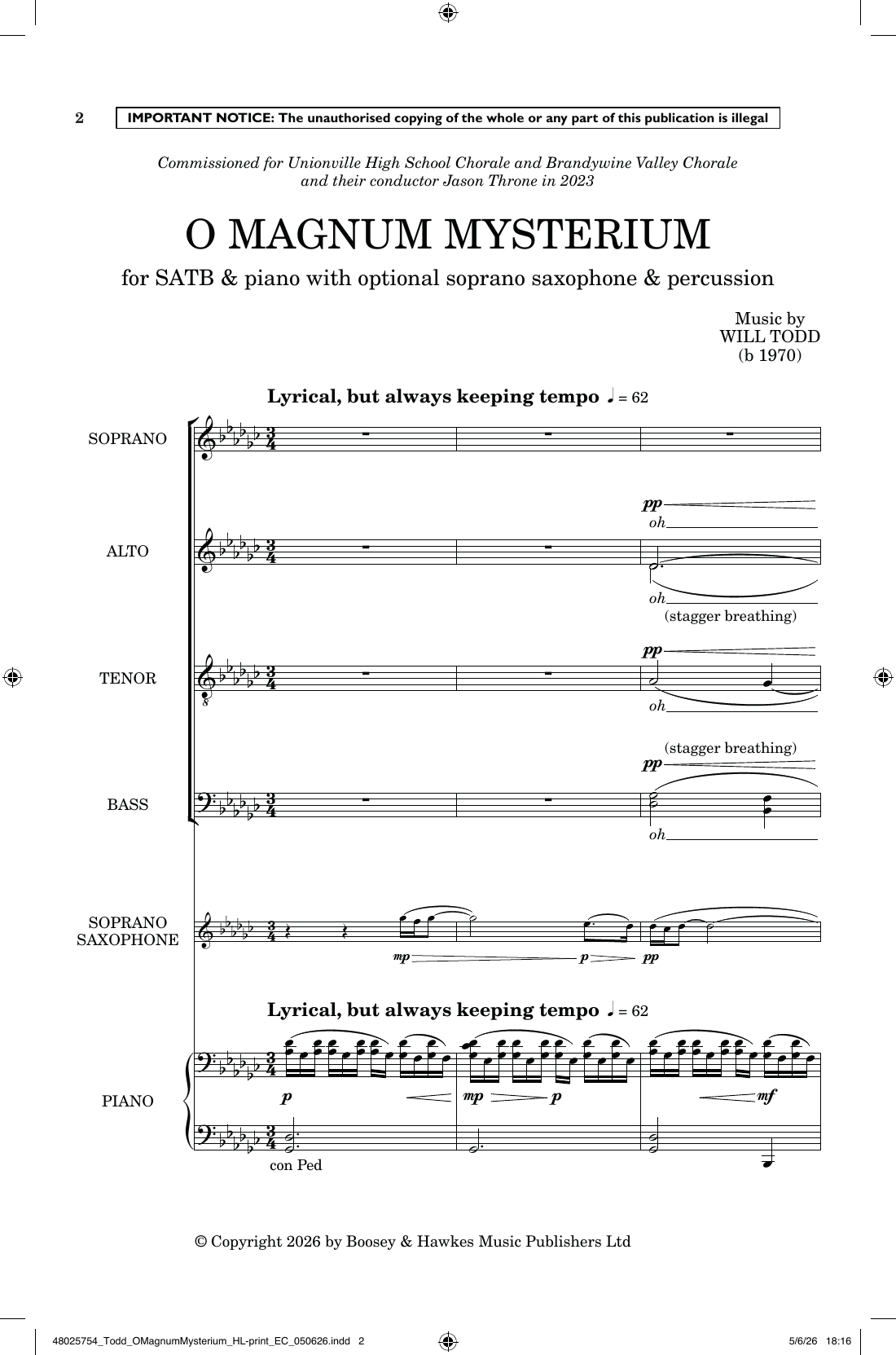 O Magnum Mysterium: SATB Divisi Choral Octavo