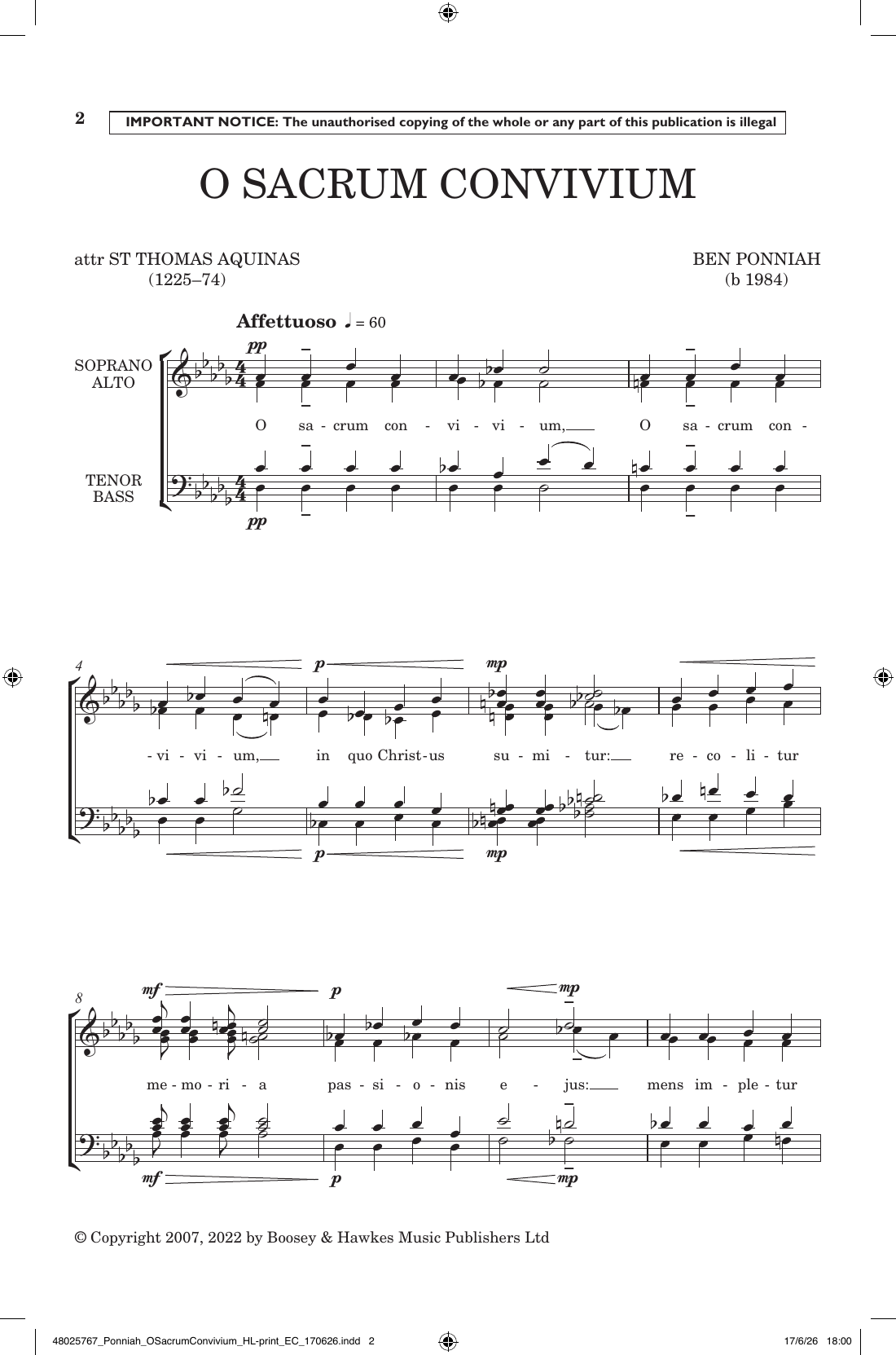 O Sacrum Convivium: SATB Choral Octavo