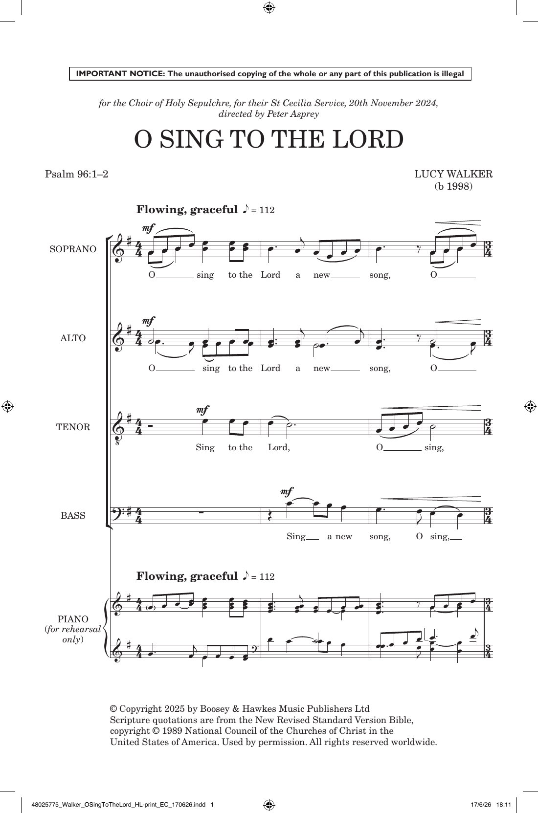 O Sing To The Lord: SATB Choral Octavo