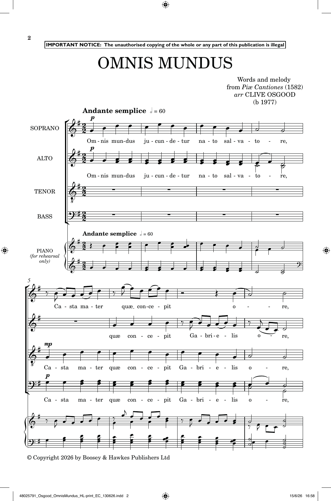 Omnis Mundus: SATB Choral Octavo