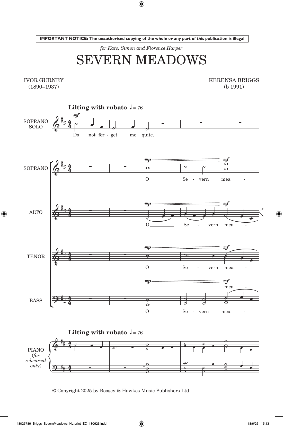 Severn Meadows: SATB Choral Octavo