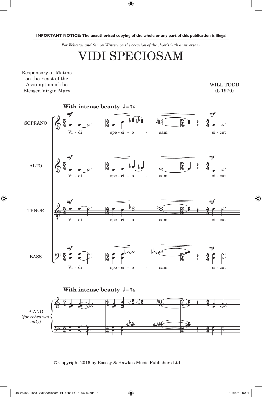 Vidi Speciosam: SATB Choral Octavo