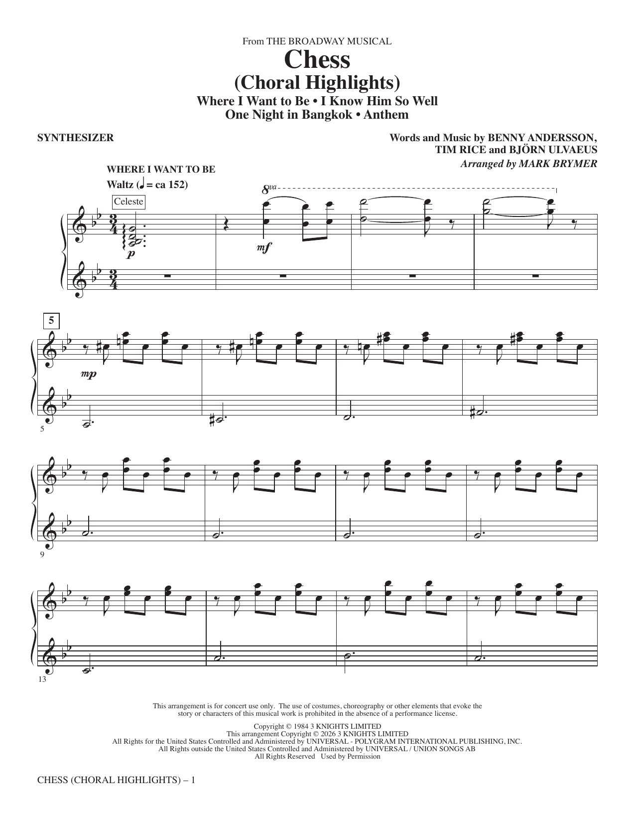 Chess (Choral Highlights) (arr. Mark Brymer) - Synthesizer