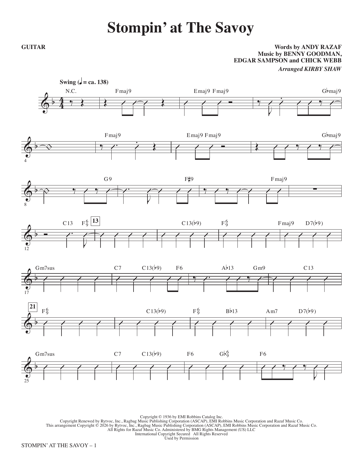Stompin' At The Savoy (arr. Kirby Shaw) - Guitar