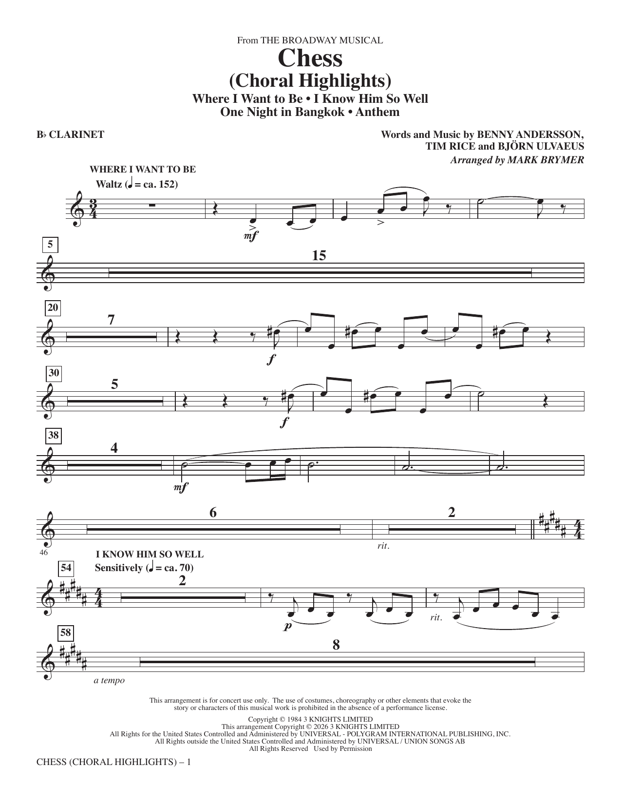 Chess (Choral Highlights) (arr. Mark Brymer) - Clarinet