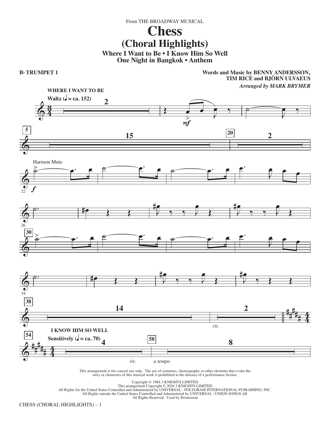 Chess (Choral Highlights) (arr. Mark Brymer) - Trumpet 1