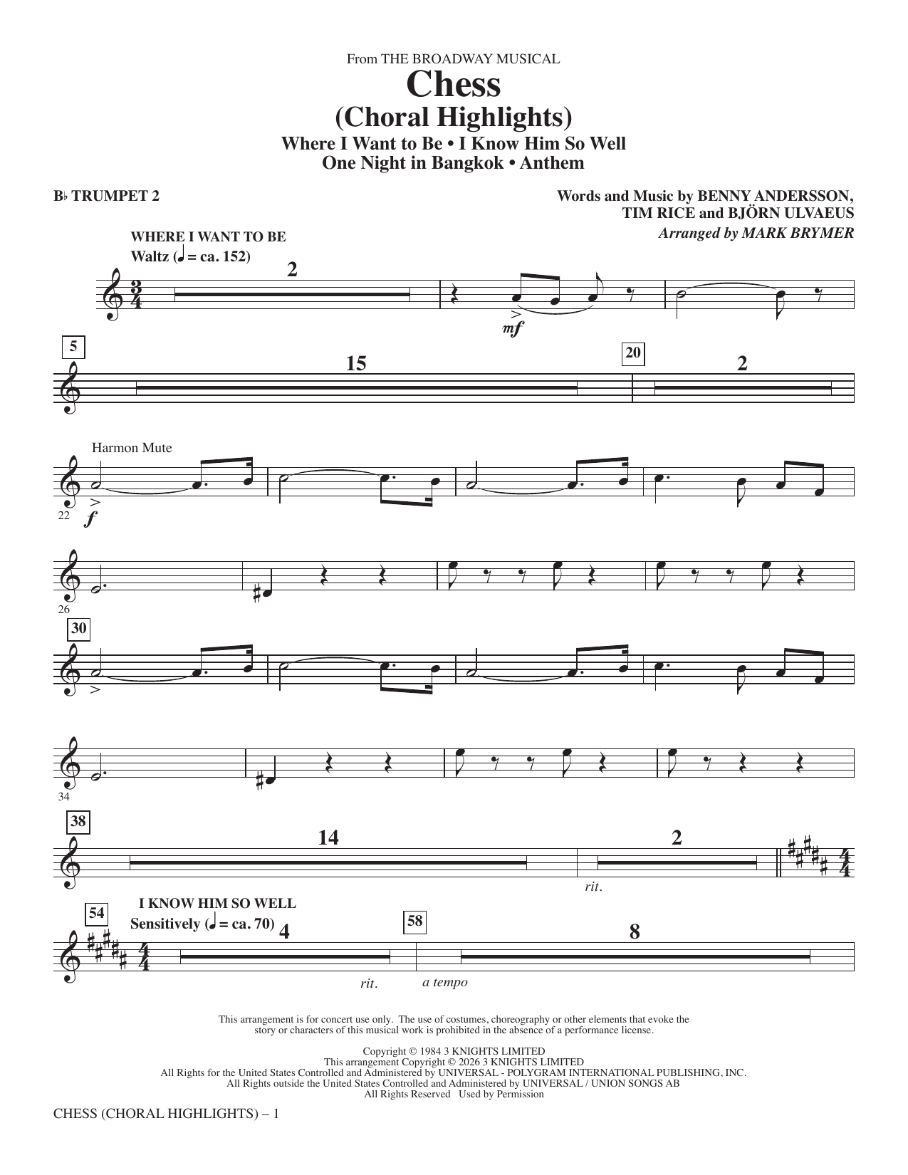 Chess (Choral Highlights) (arr. Mark Brymer) - Trumpet 2