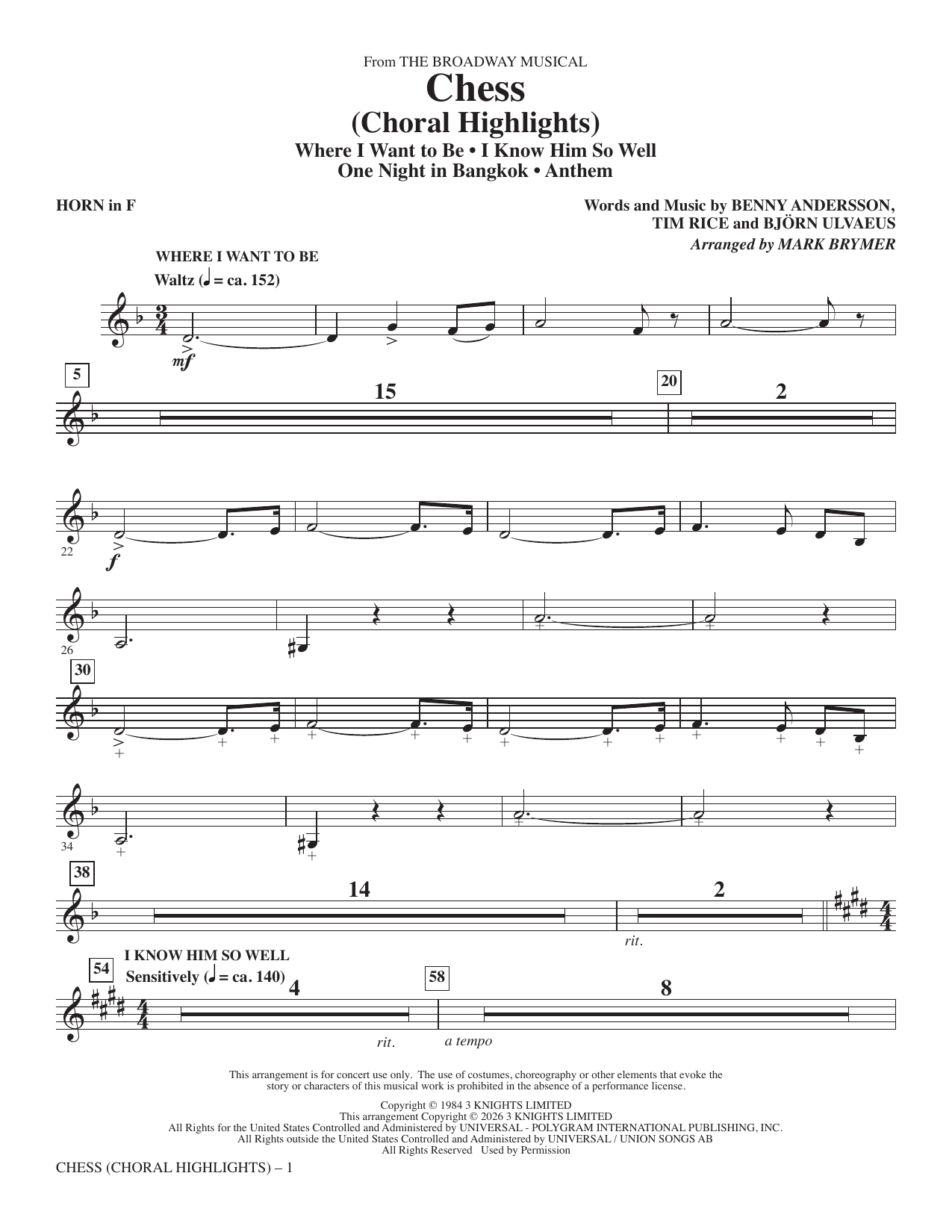 Chess (Choral Highlights) (arr. Mark Brymer) - Horn