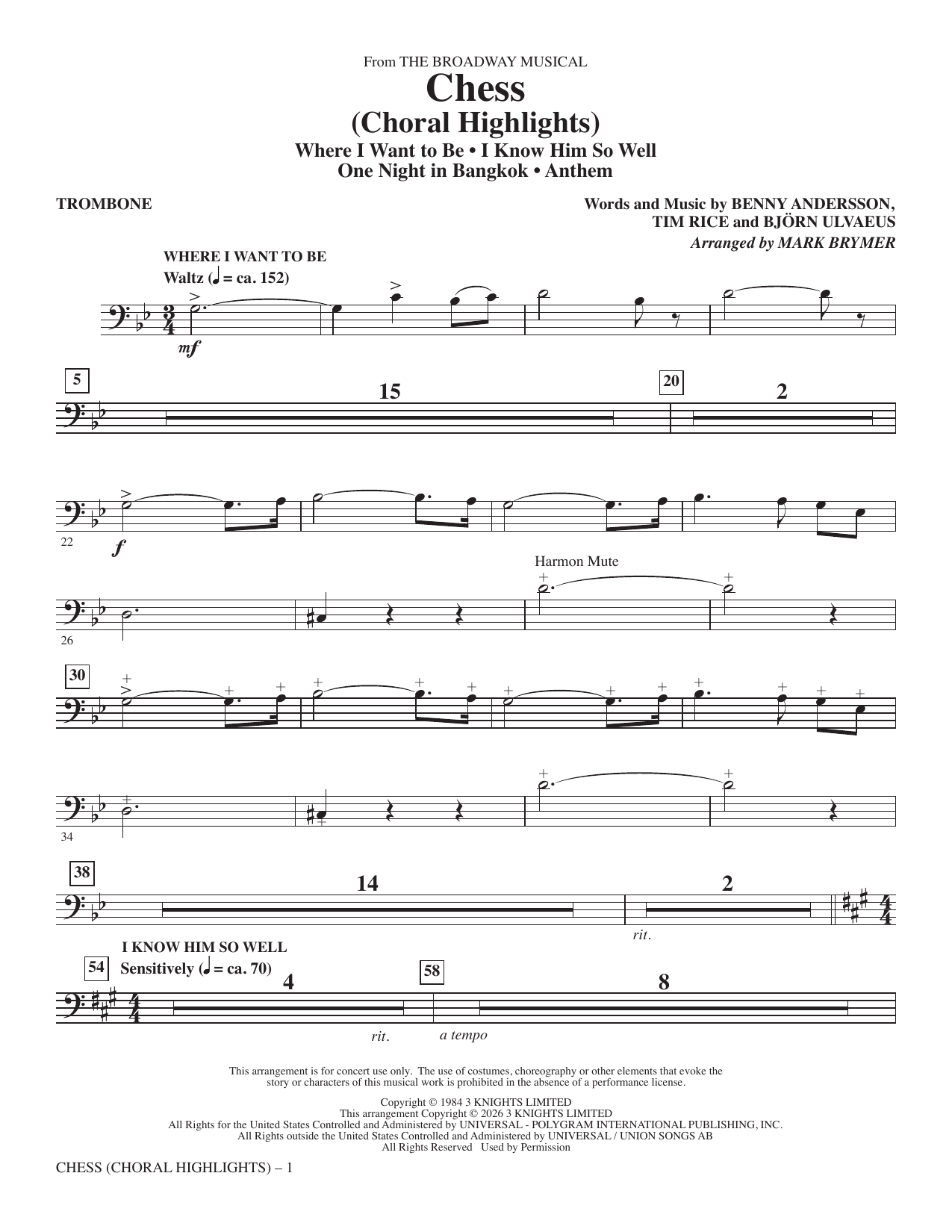 Chess (Choral Highlights) (arr. Mark Brymer) - Trombone